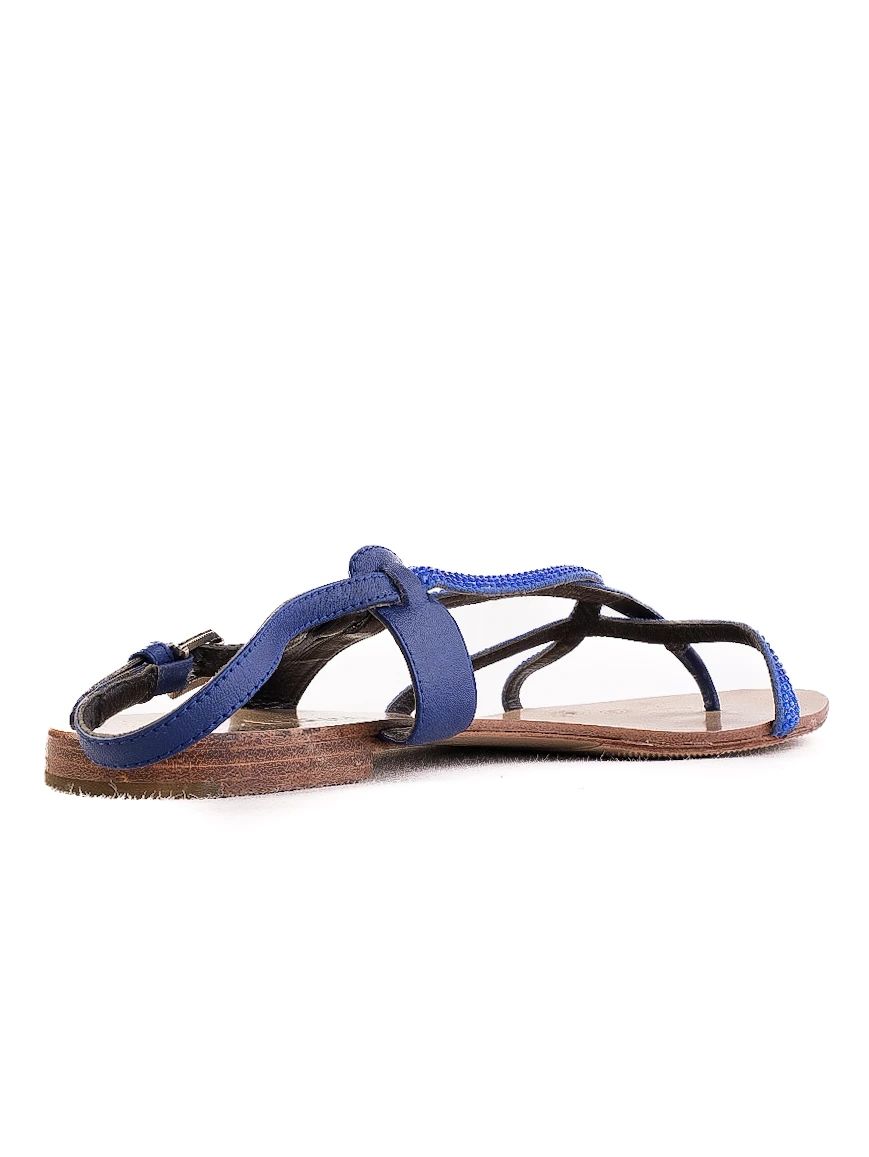 Excellent Laurel Blue Fabric Flat Sandals with Ankle Buckle, Size 38