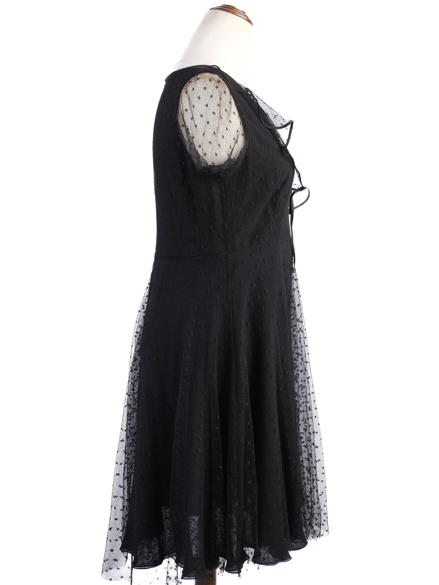 Excellent Red Valentino Black Nylon Dress with Sheer Polka-Dot Sleeves