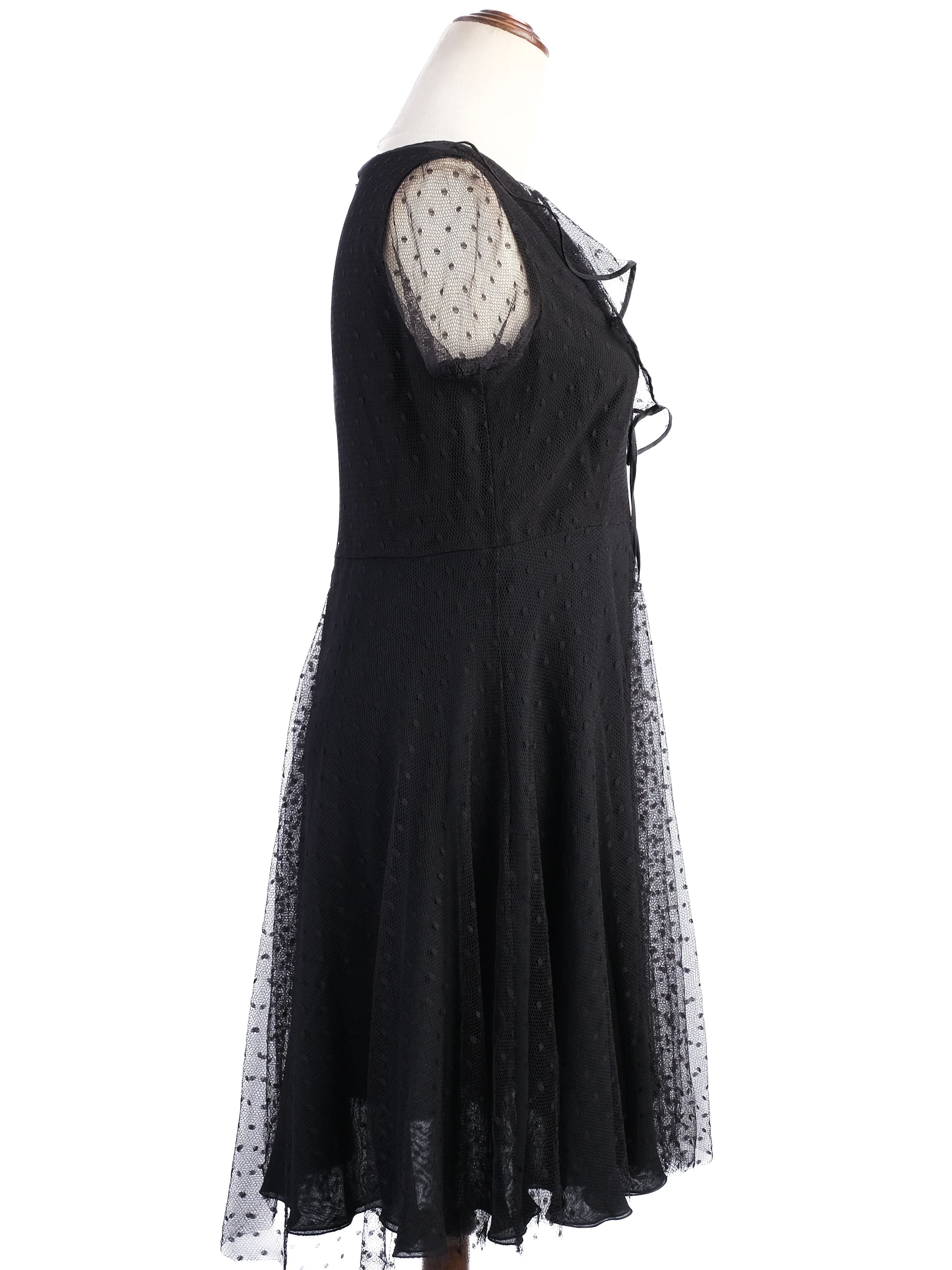 Excellent Red Valentino Black Nylon Dress with Sheer Polka-Dot Sleeves