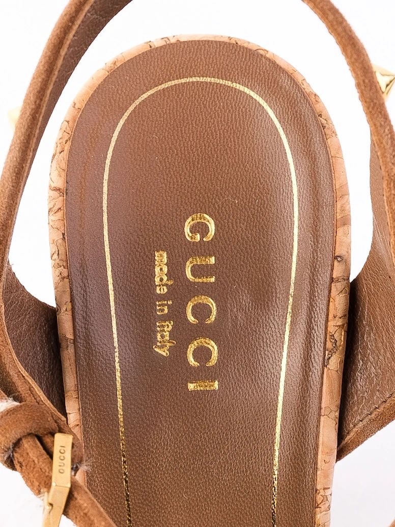 Excellent Gucci Orange High-Heeled Sandals Size 36 with Cork Heel
