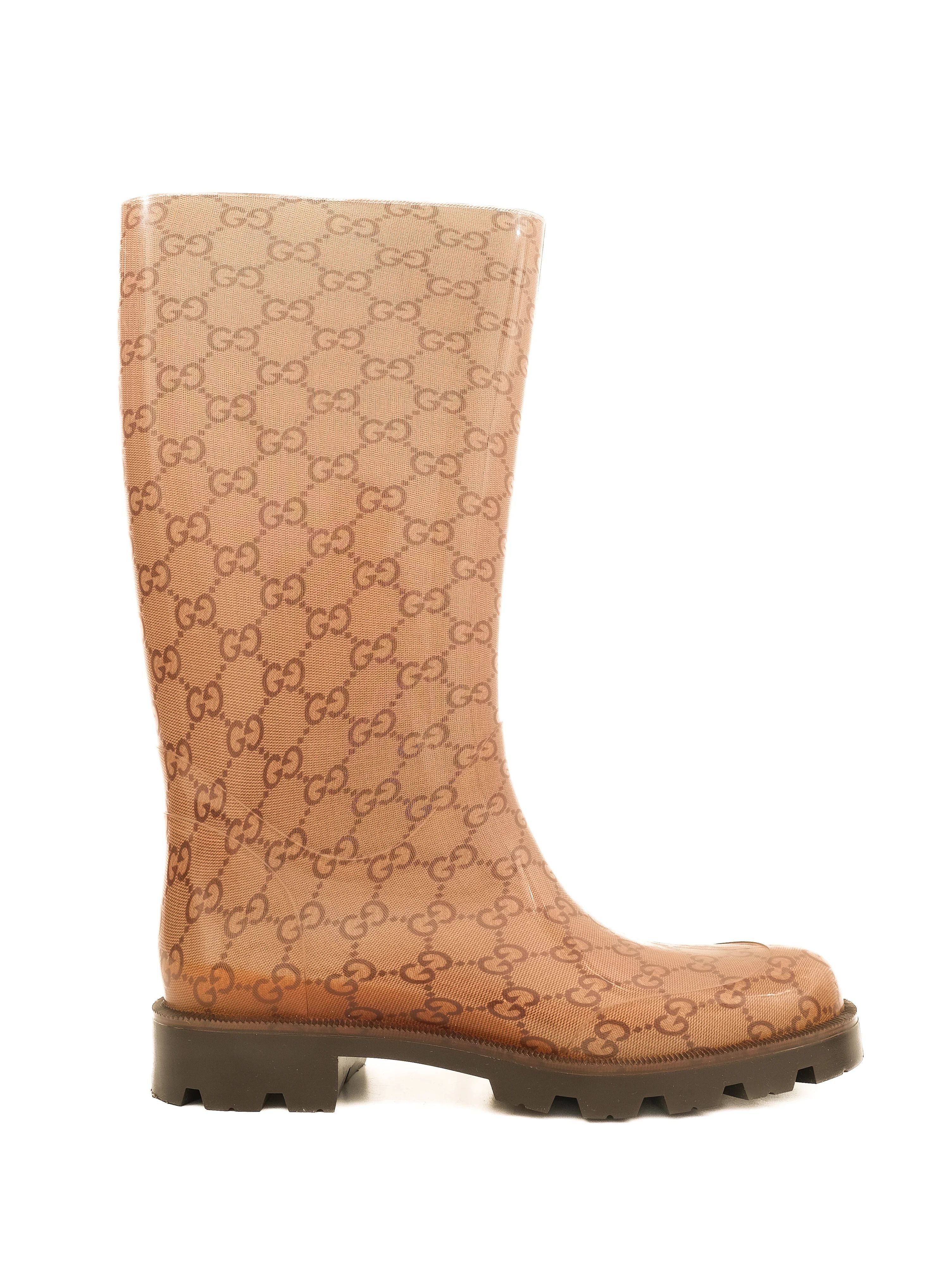 Gucci Orange Knee-High Rubber Boots Size 38 Perfect Condition