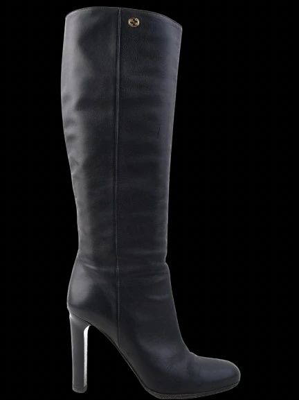 Gucci Black Knee-High Boots Leather Size 37.5 Excellent Condition