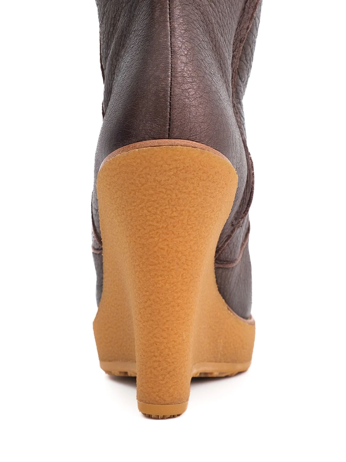Bally Orange Leather Knee-High Boots Size 37 with Wedge Heel