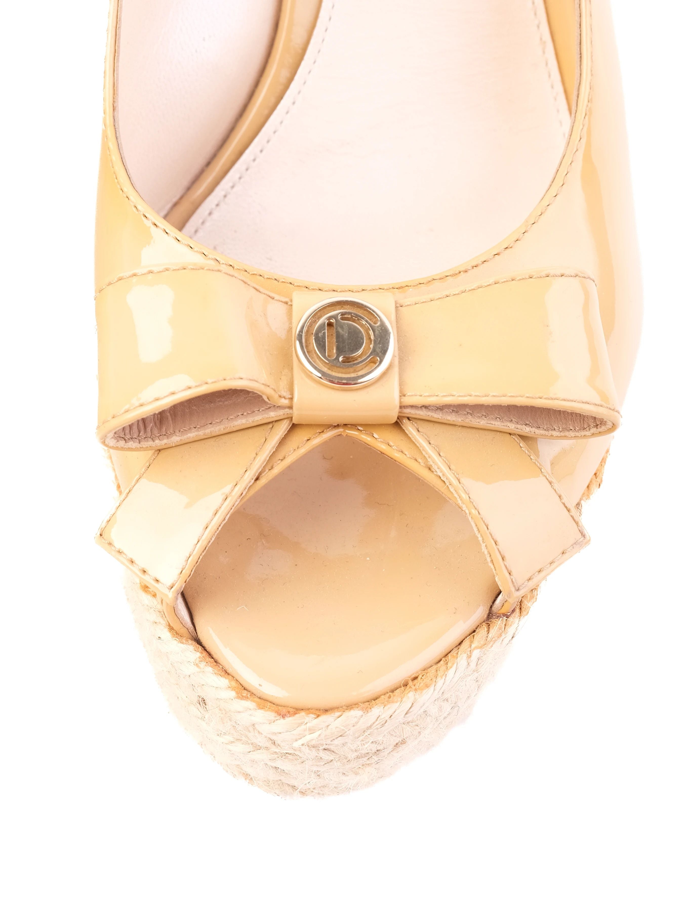 Excellent Dior Orange Leather High-Wedge Sandals Size 37.5