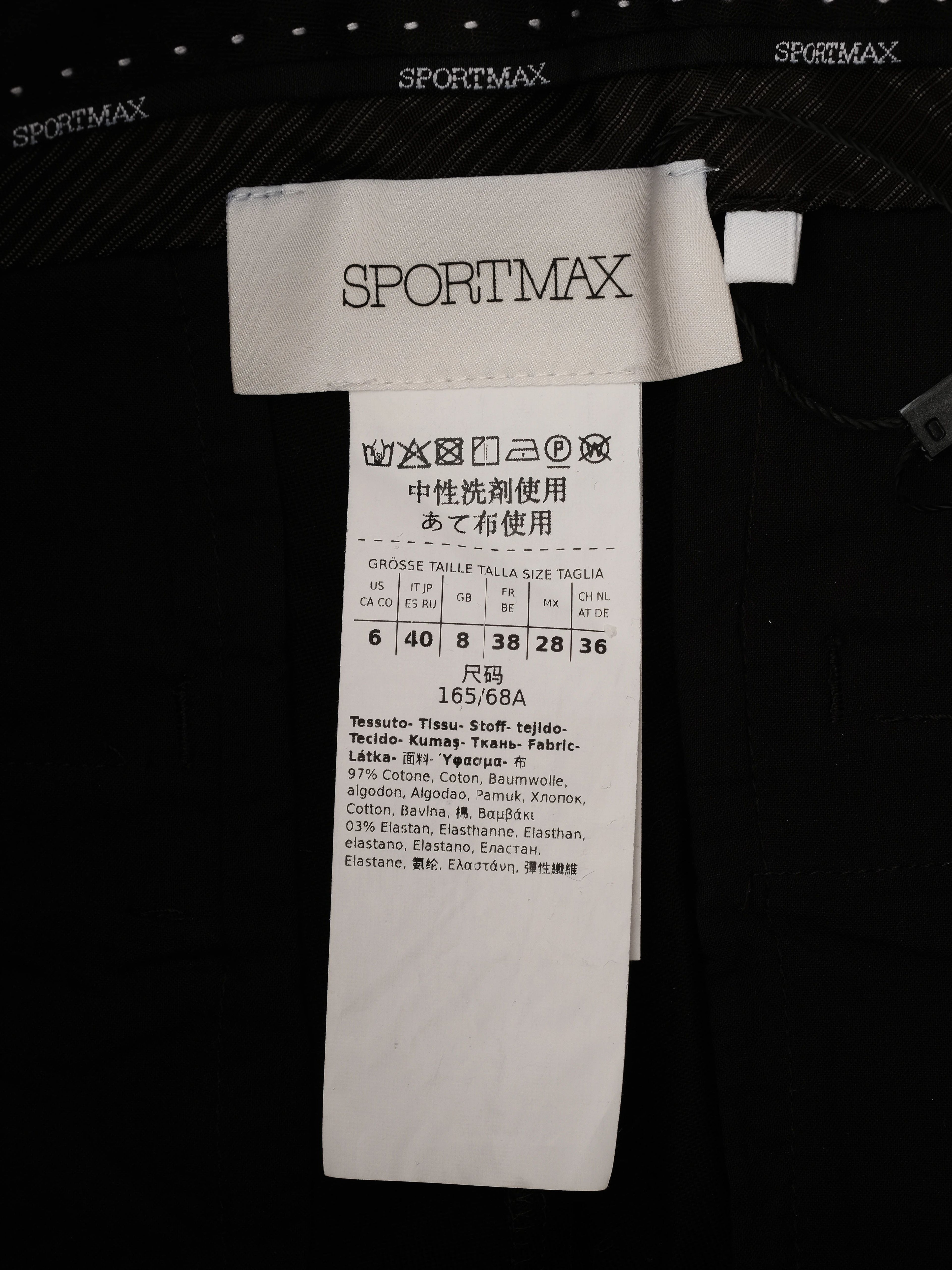 Sportmax Excellent Black Pants Size M 97% Cotton 3% Elastane