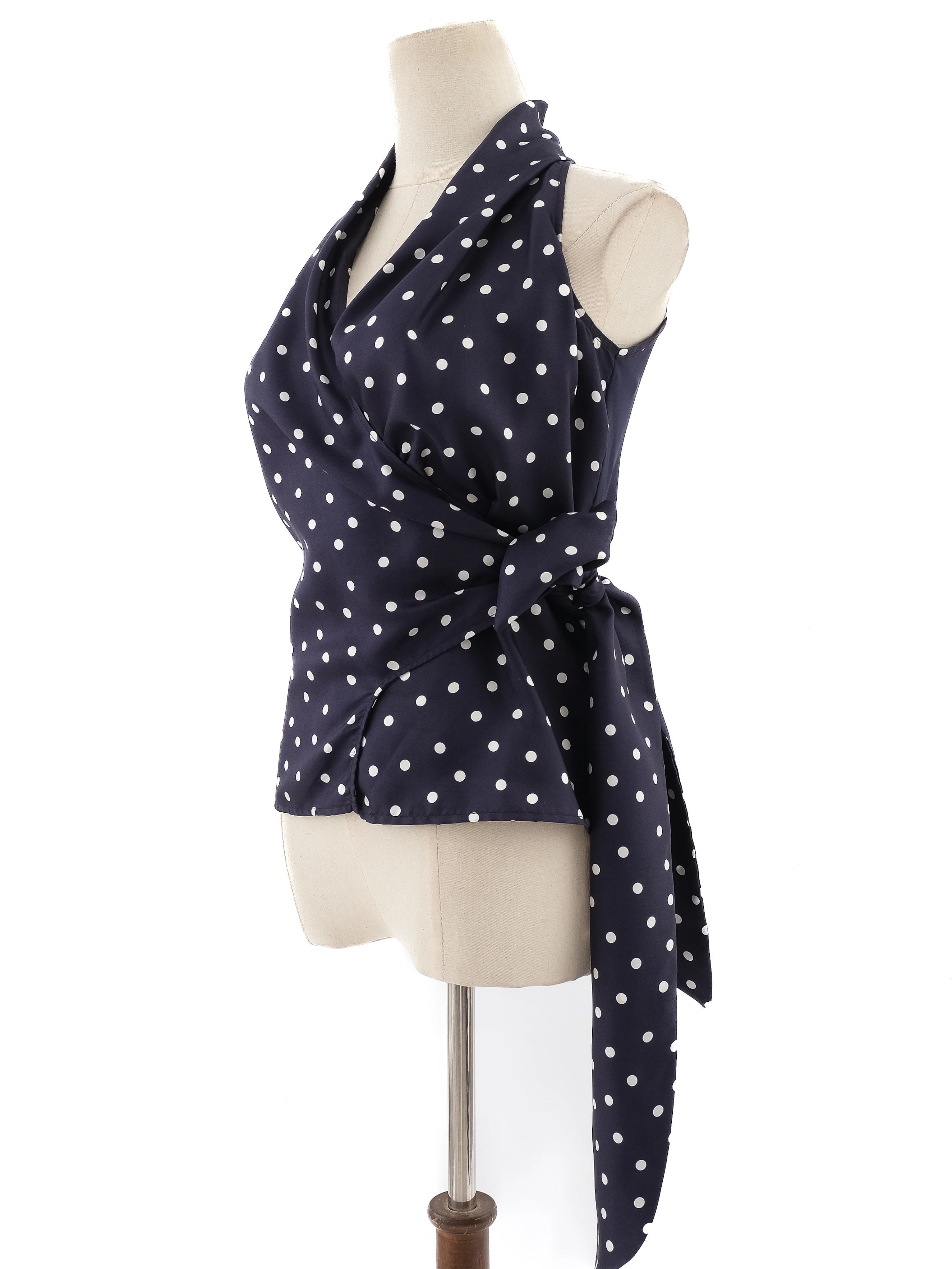 Max Mara Blue Wrap Top Women Size S Polka Dot Viscose Excellent
