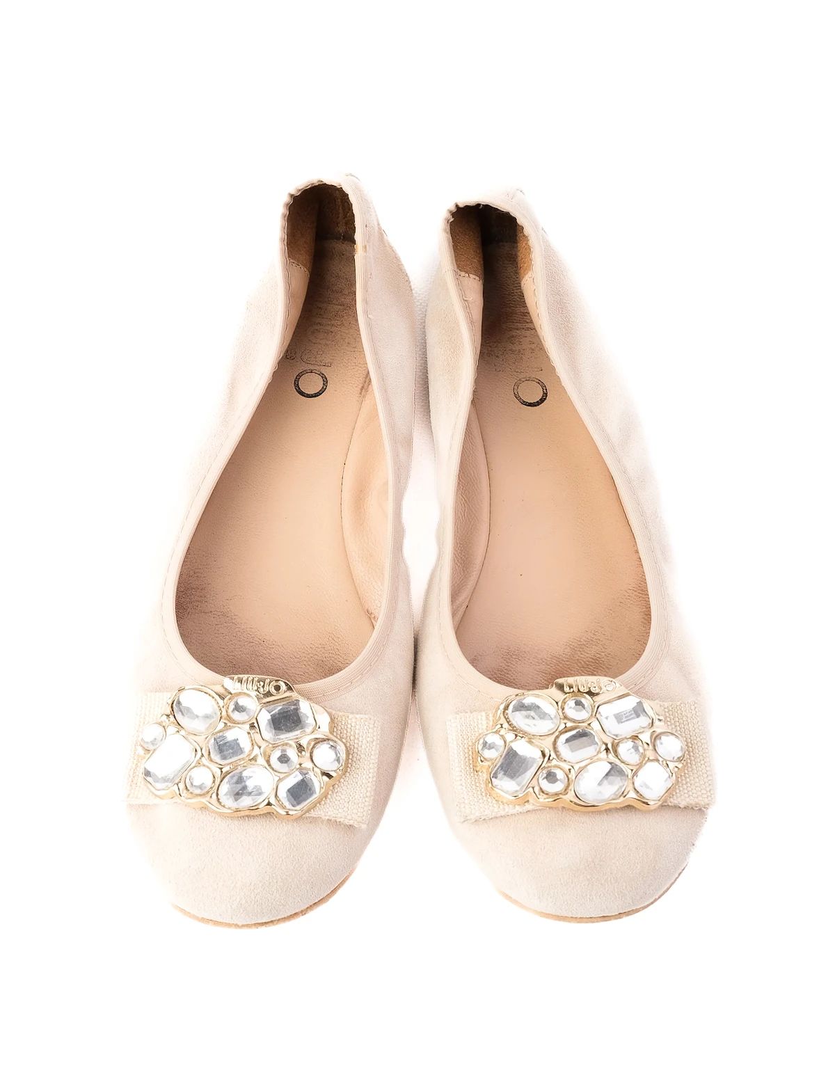 Excellent Liu Jo White Fabric Ballet Flats Size 38 with Embellishments