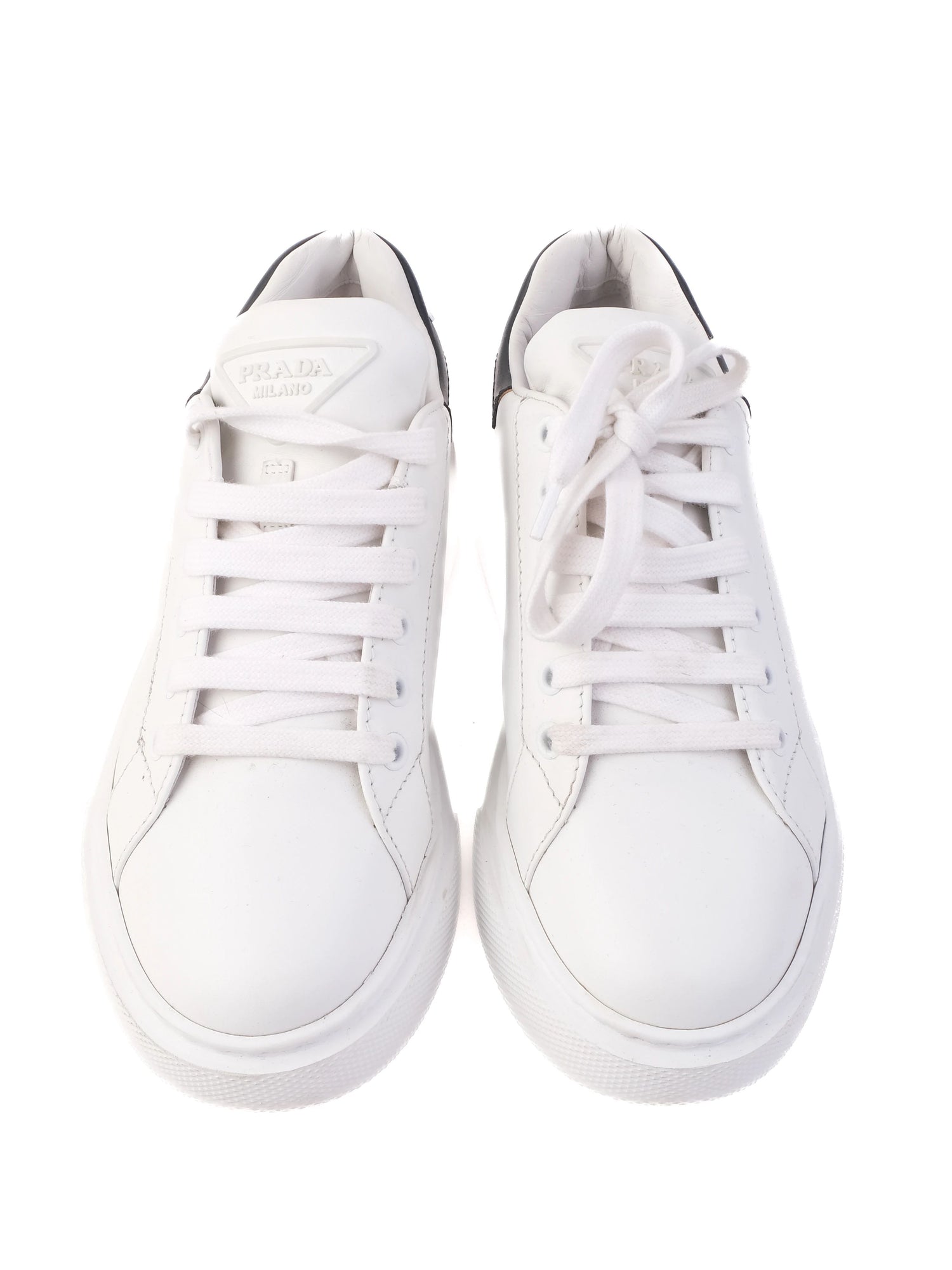 Excellent Prada White Leather Sneakers Size 37 with Black Accents