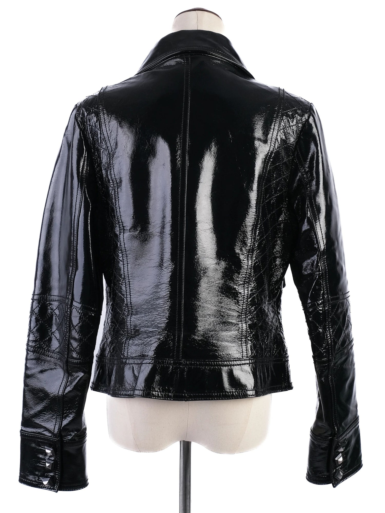 EXCELLENT Roccobarocco Black Leather Jacket Size L with Quilted Detailing