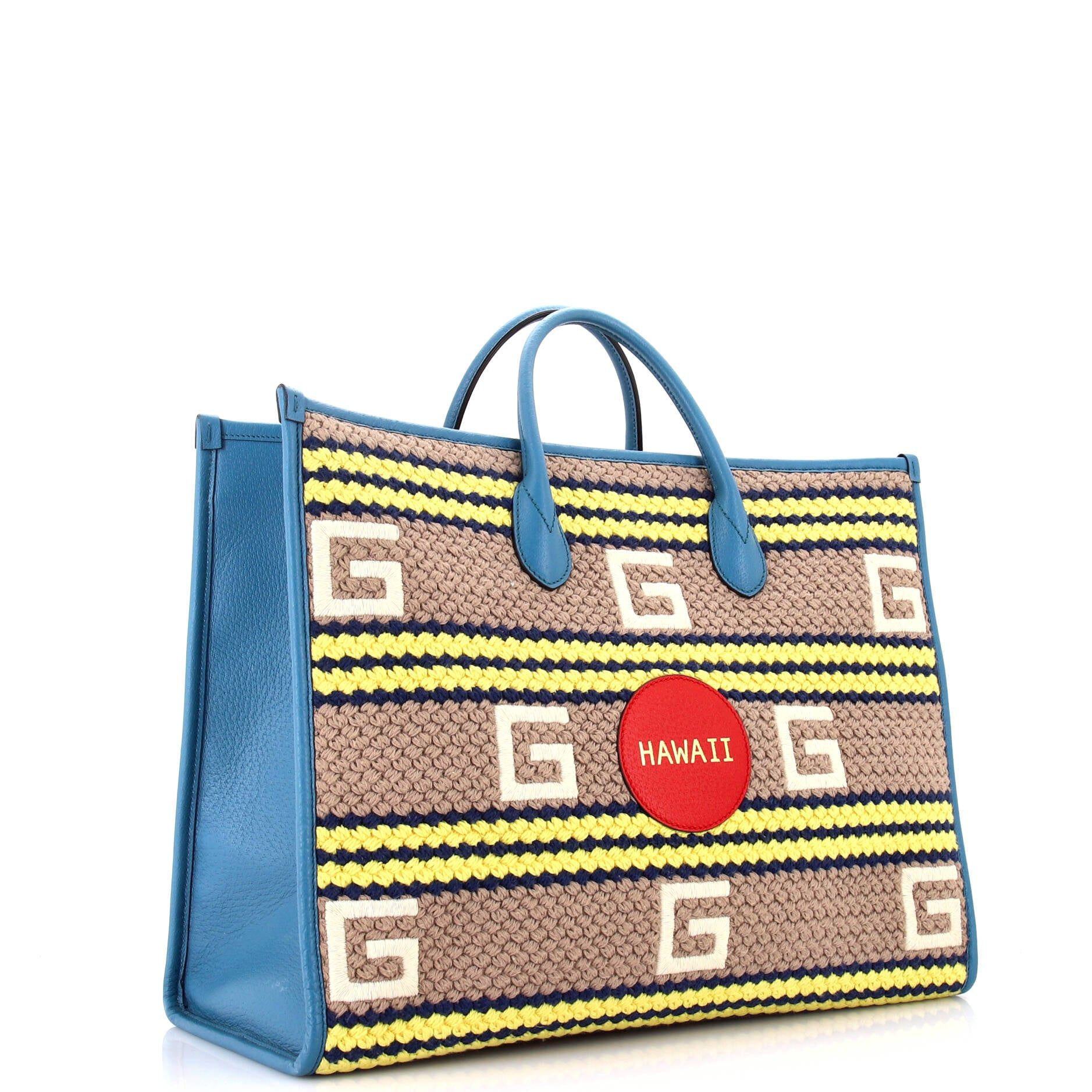 Gucci Getaways Convertible Open Tote Embroidered Woven Fabric Large