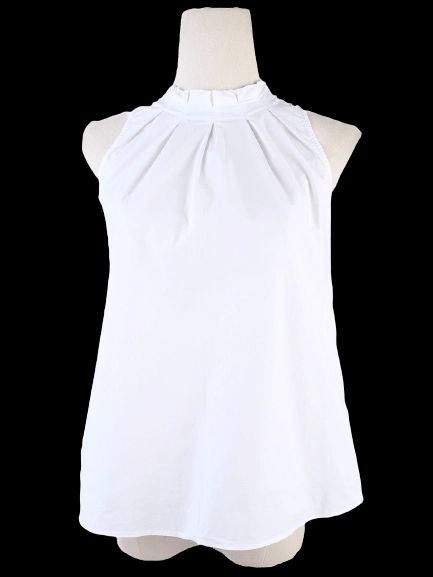 Excellent Burberry White Sleeveless Blouse M Cotton High Neck
