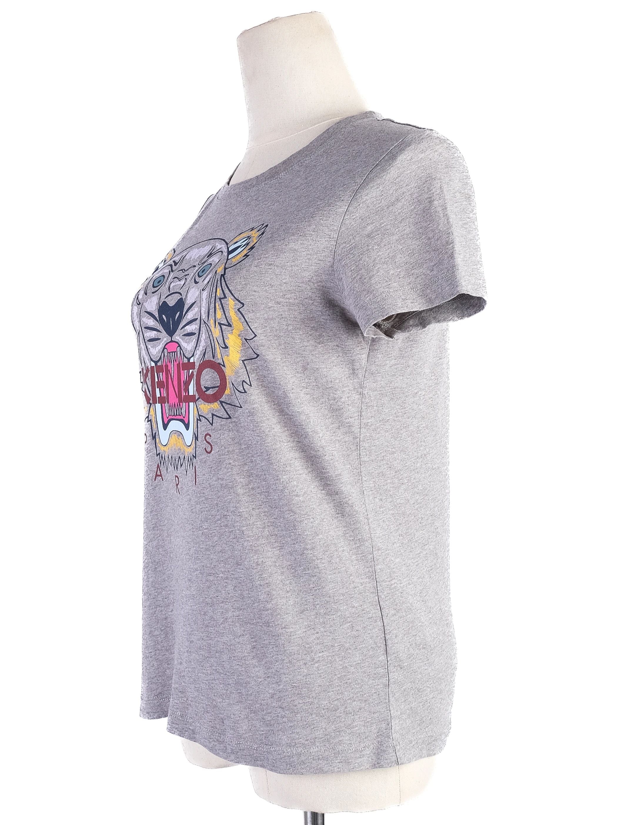 Kenzo Gray Cotton T-Shirt with Tiger Graphic Size XS Excellent