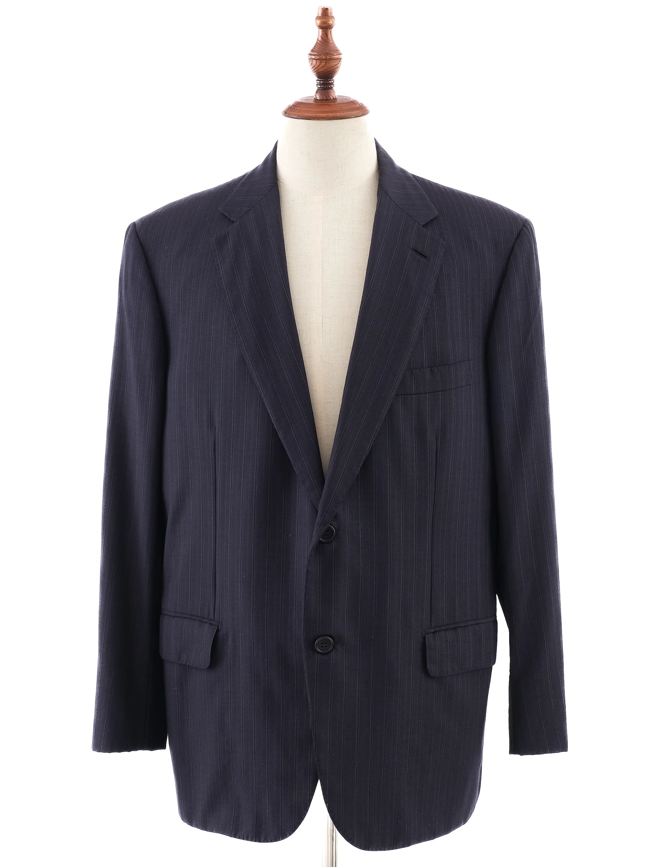 BRIONI Excellent Blue Cupro Suit Jacket Size XL Dark Pinstripe