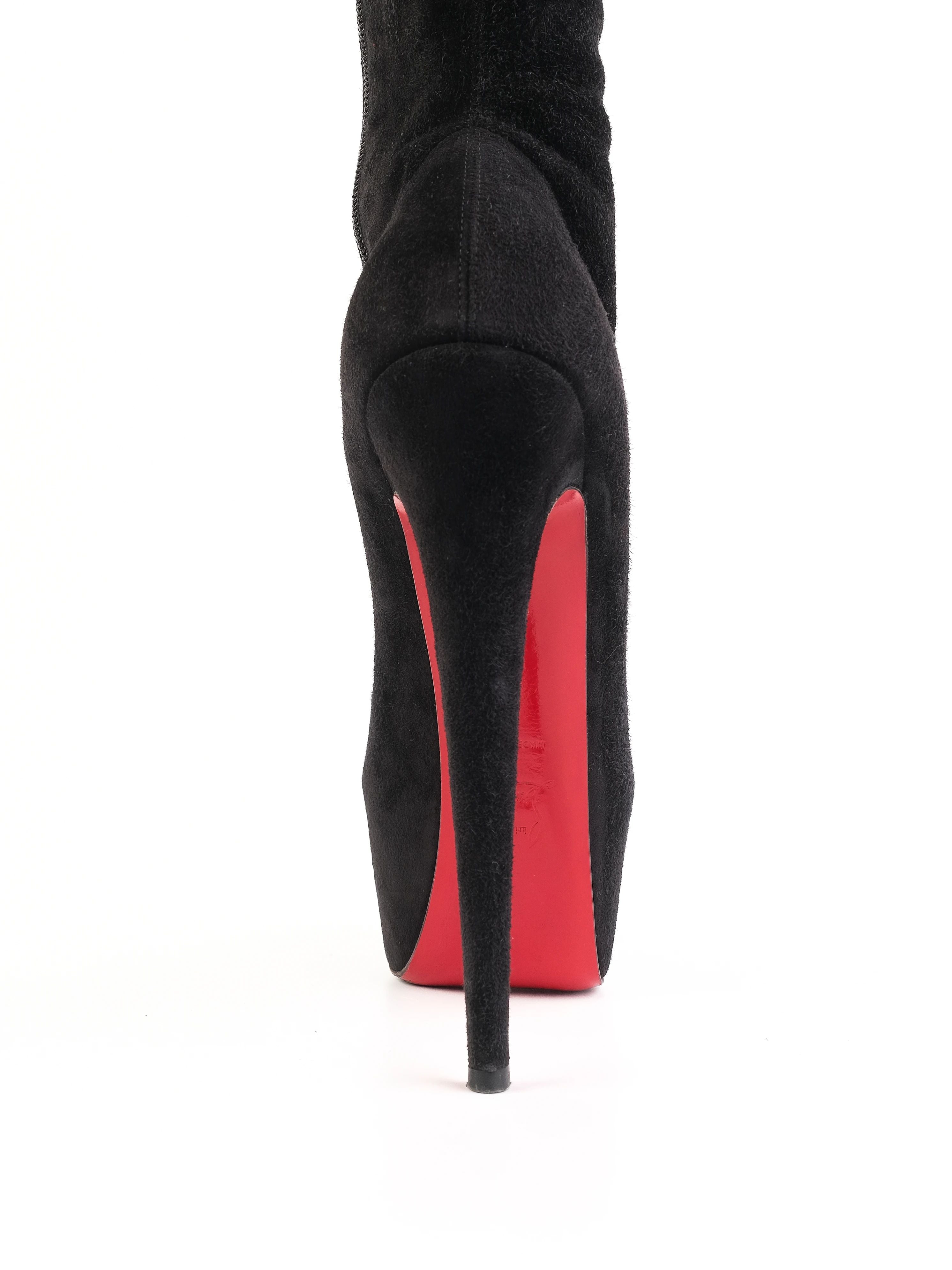 Christian Louboutin Black Leather Over-the-Knee High Heels Size 39