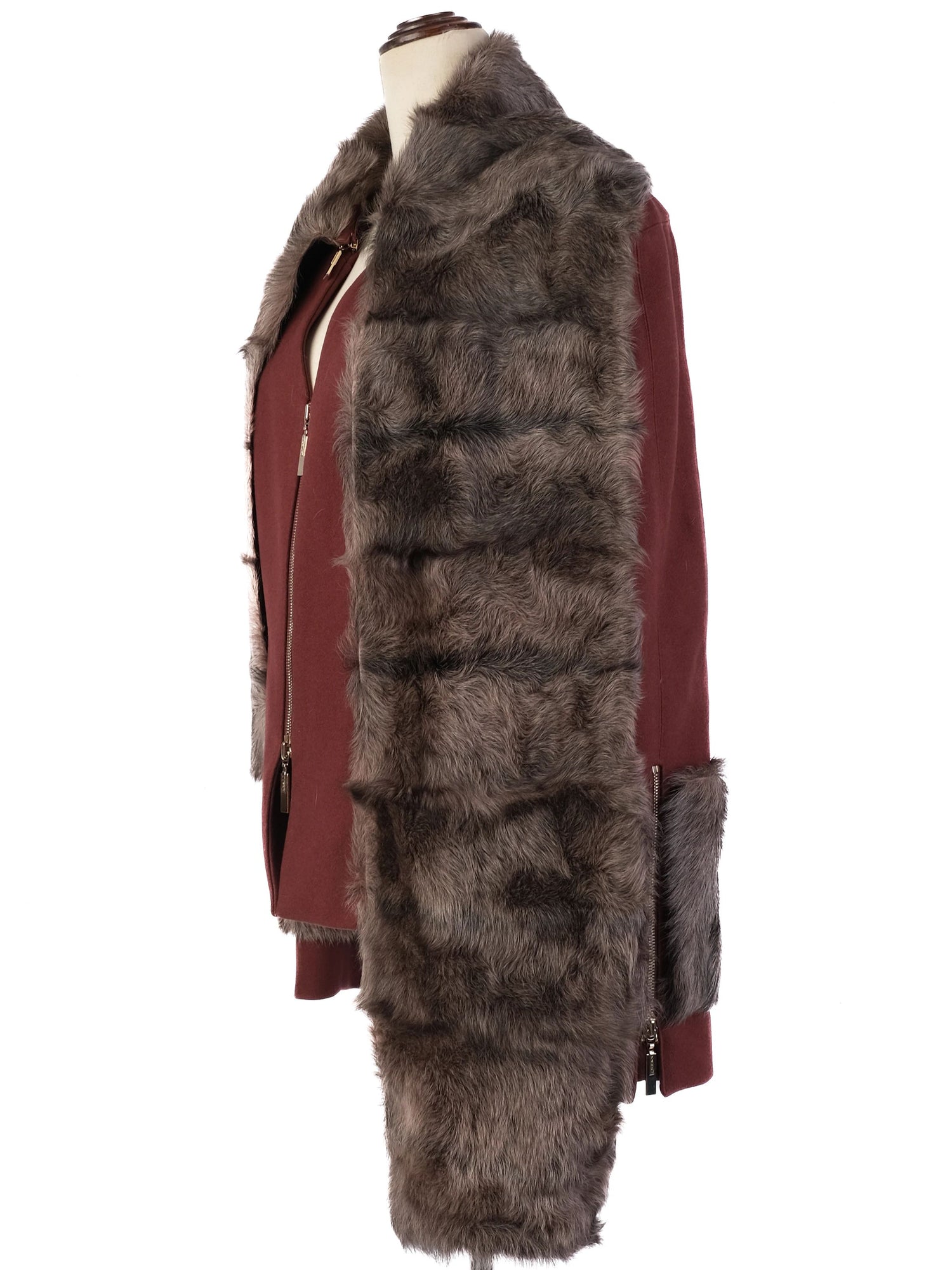 Excellent Fendi Red Wool Jacket XS with Fur Trim