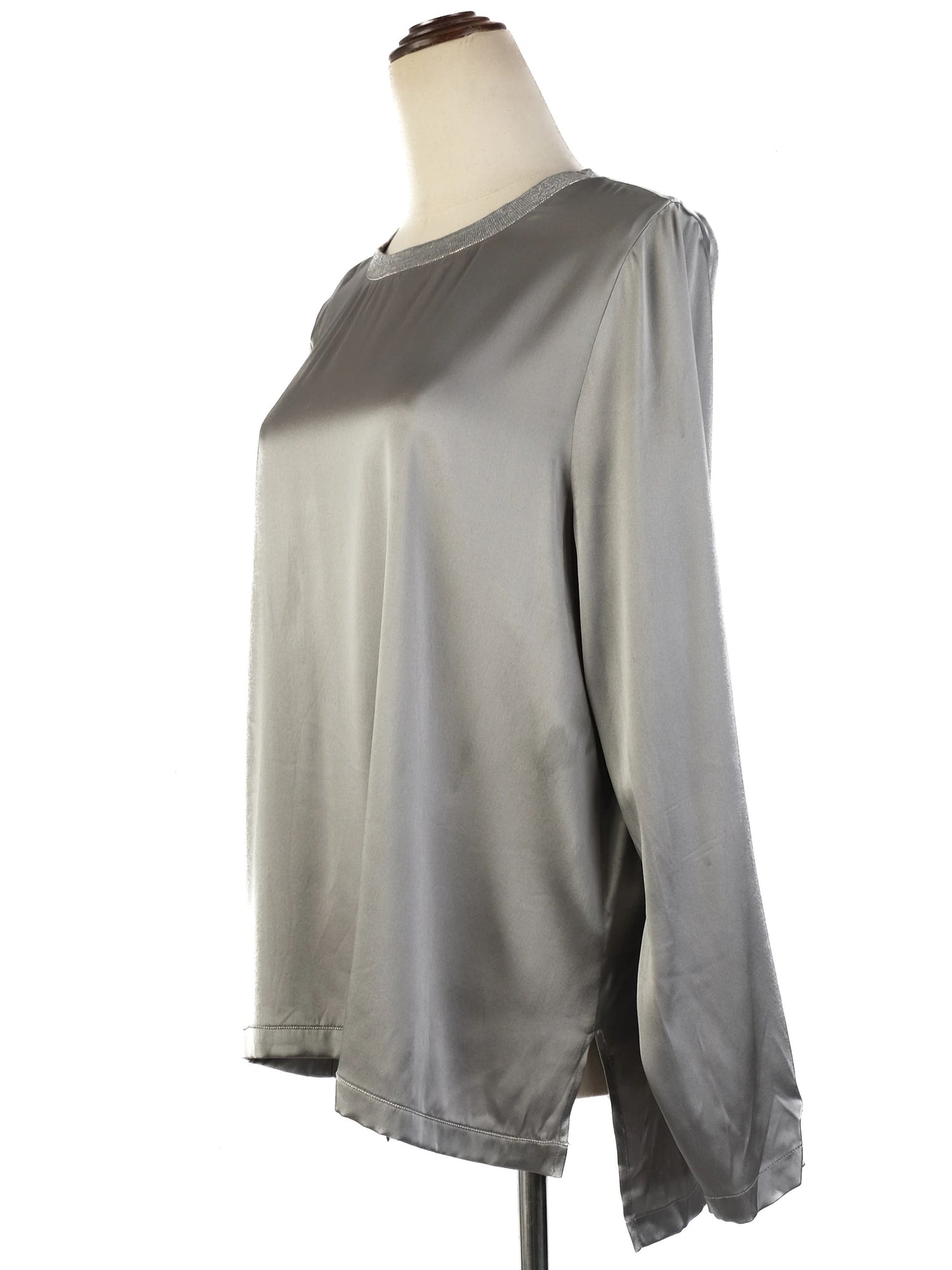 Excellent Peserico Gray Silk Blouse Size M for Women