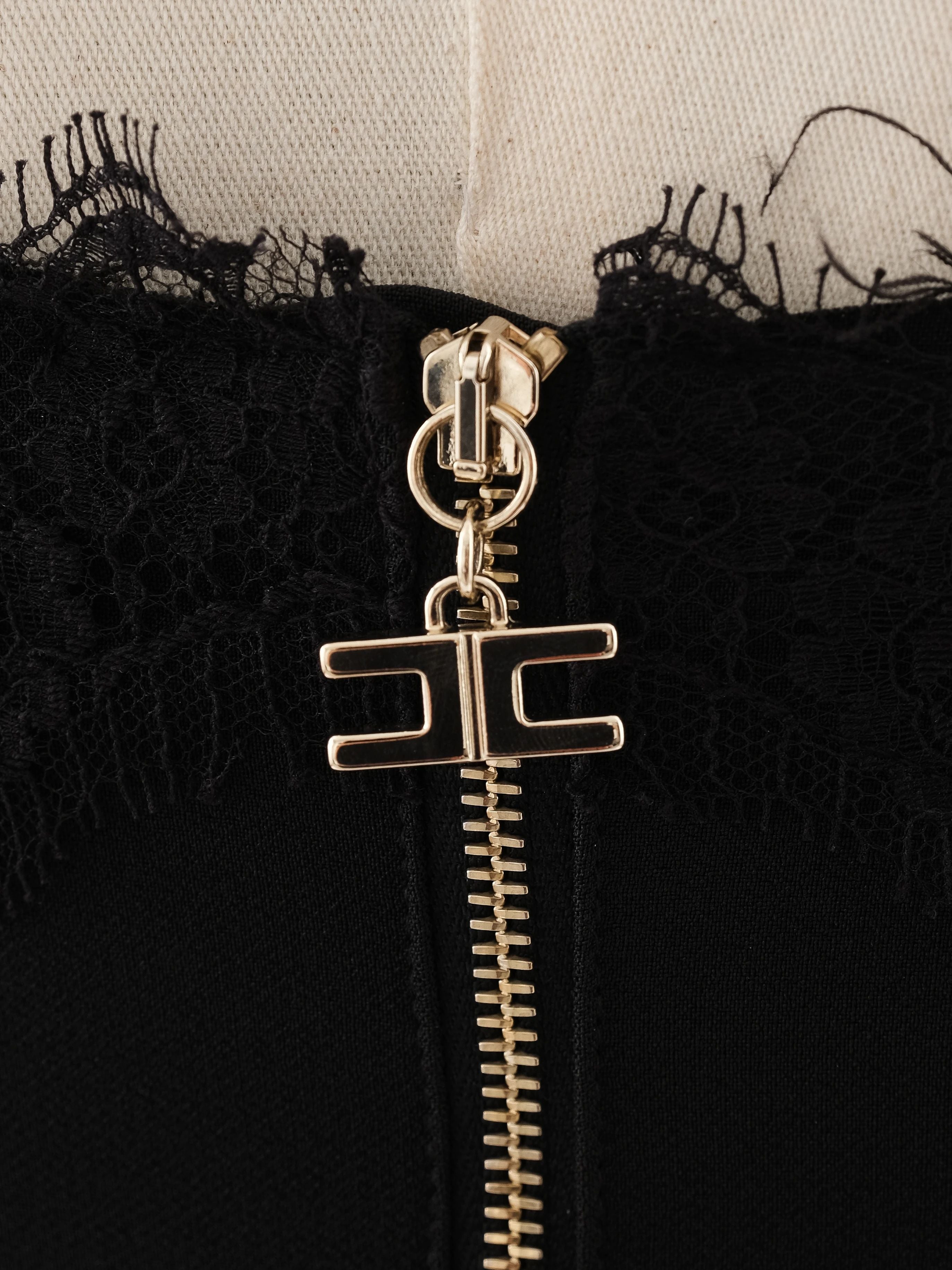 Excellent Elisabetta Franchi Black Dress with Lace Detail Size S