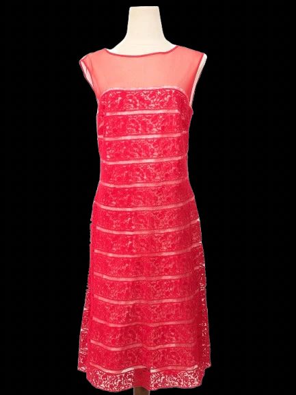 Excellent Tadashi Red Dress XL Semi-Sheer Lace Design Women&