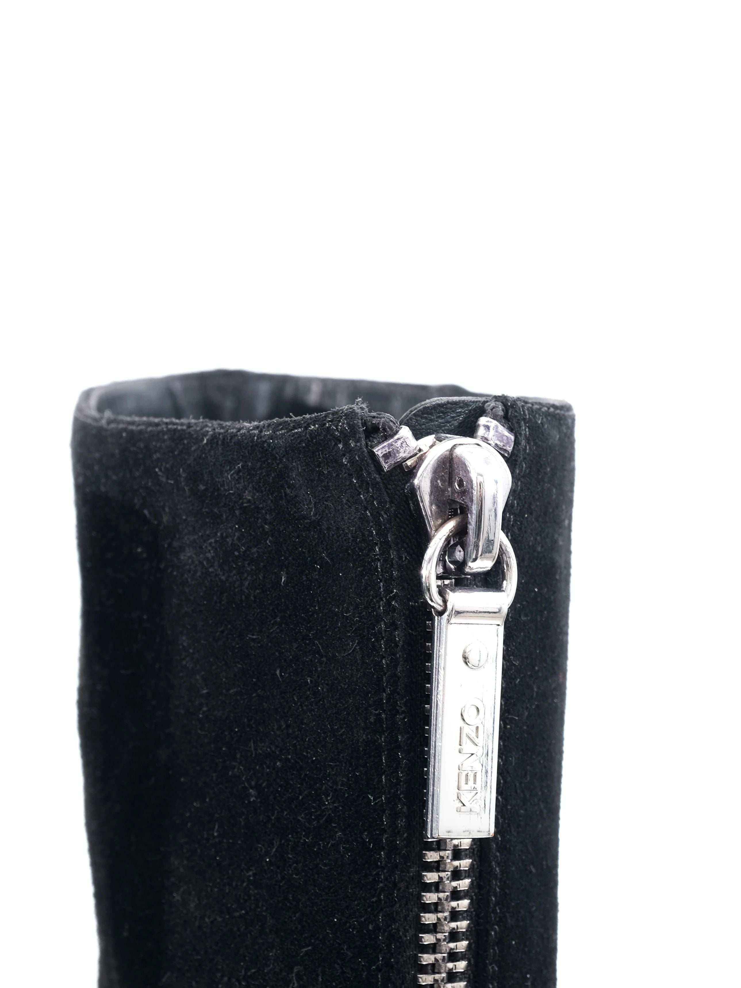 Perfect Kenzo Black Leather Knee-High Boots Size 36 with Block Heels