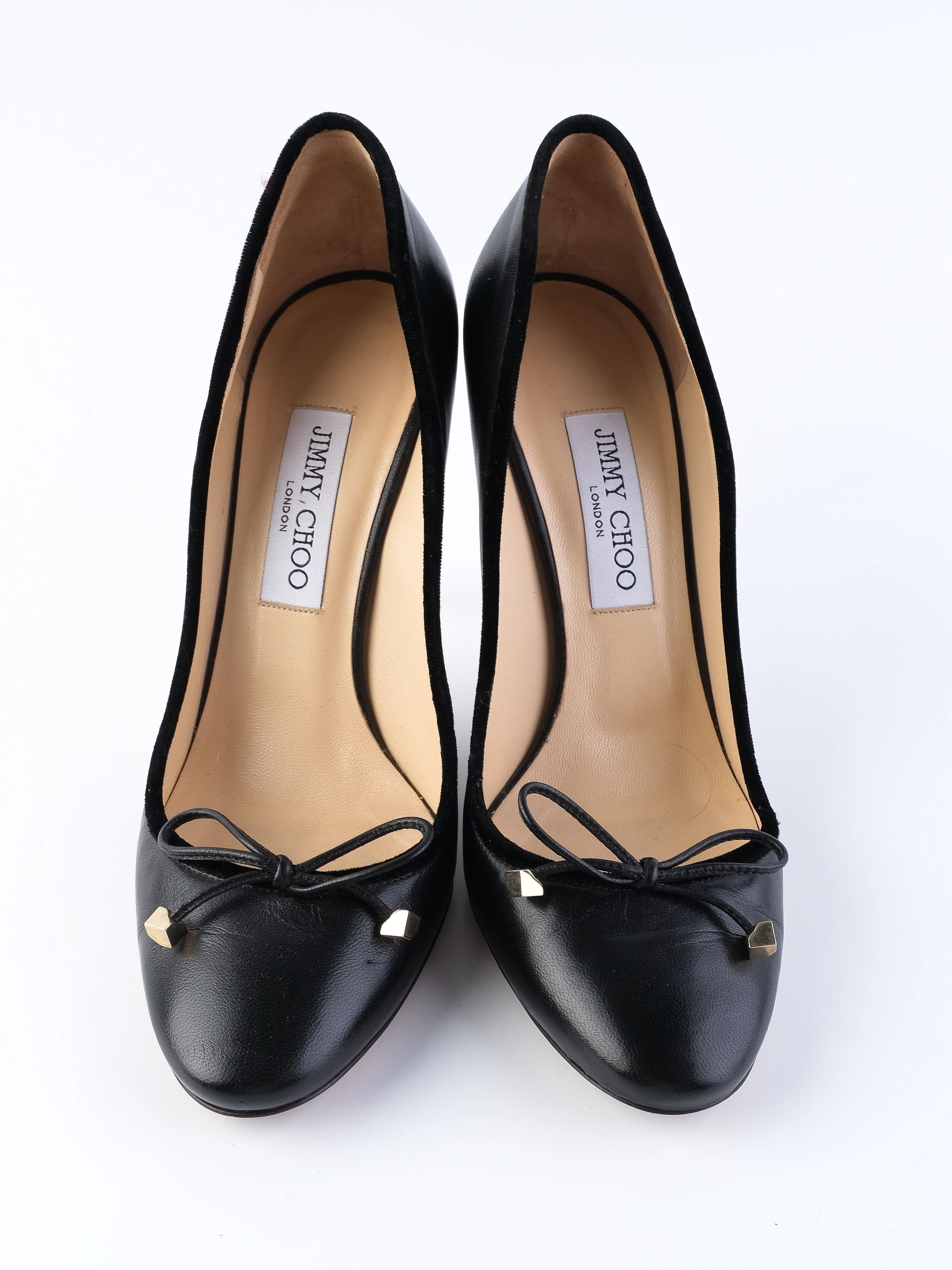 Excellent Jimmy Choo Black Leather High Heels Size 40 with Bow