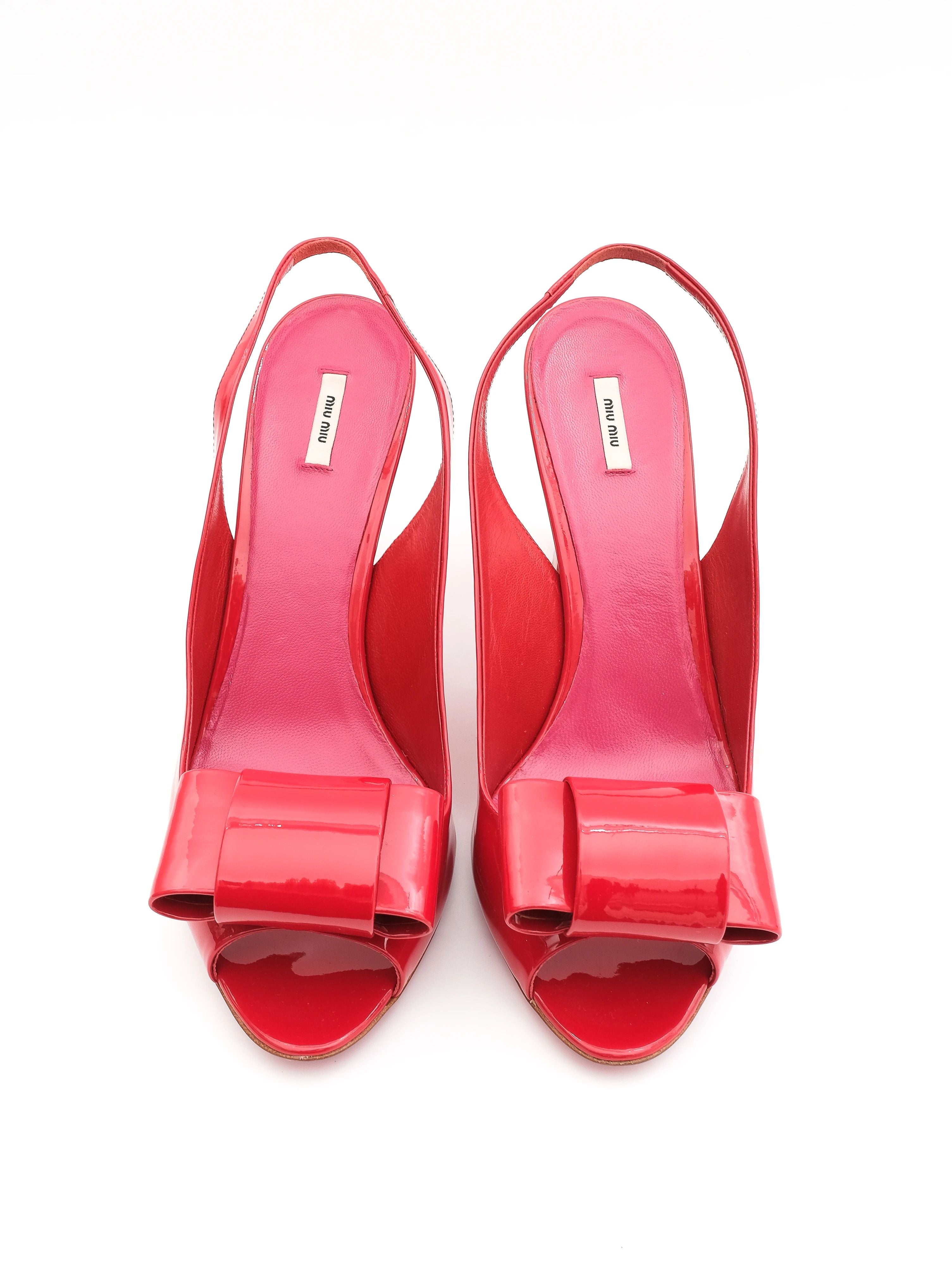 Excellent Miu Miu Red Patent Leather Slingback Heels Size 40