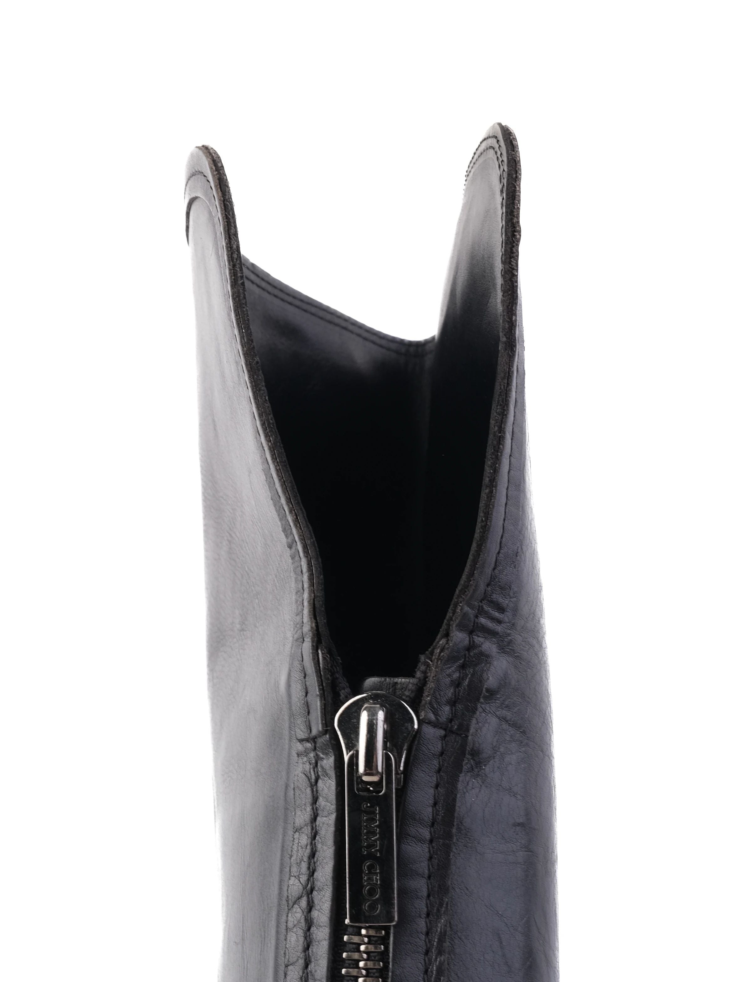 Good Jimmy Choo Black Leather Riding Boots Size 37
