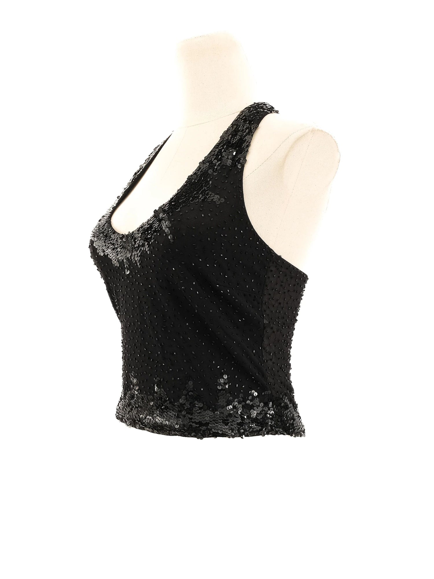 Excellent Roccobarocco Black Sequined Sleeveless Top Size L