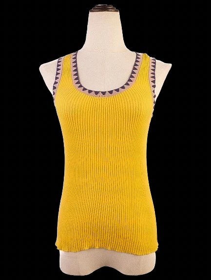 Excellent Etro Yellow Cotton Ribbed Sleeveless Top Size M
