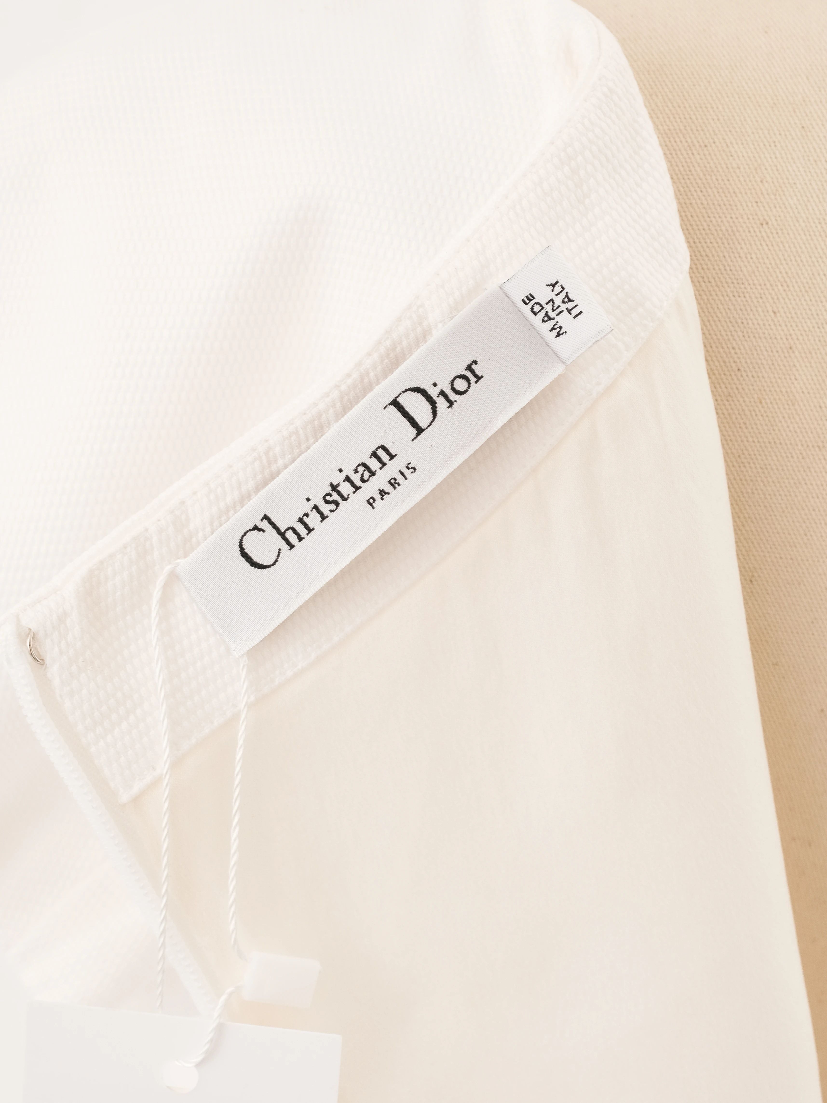 Excellent Dior White Elastane Dress Size L with V-Neck and Zipper