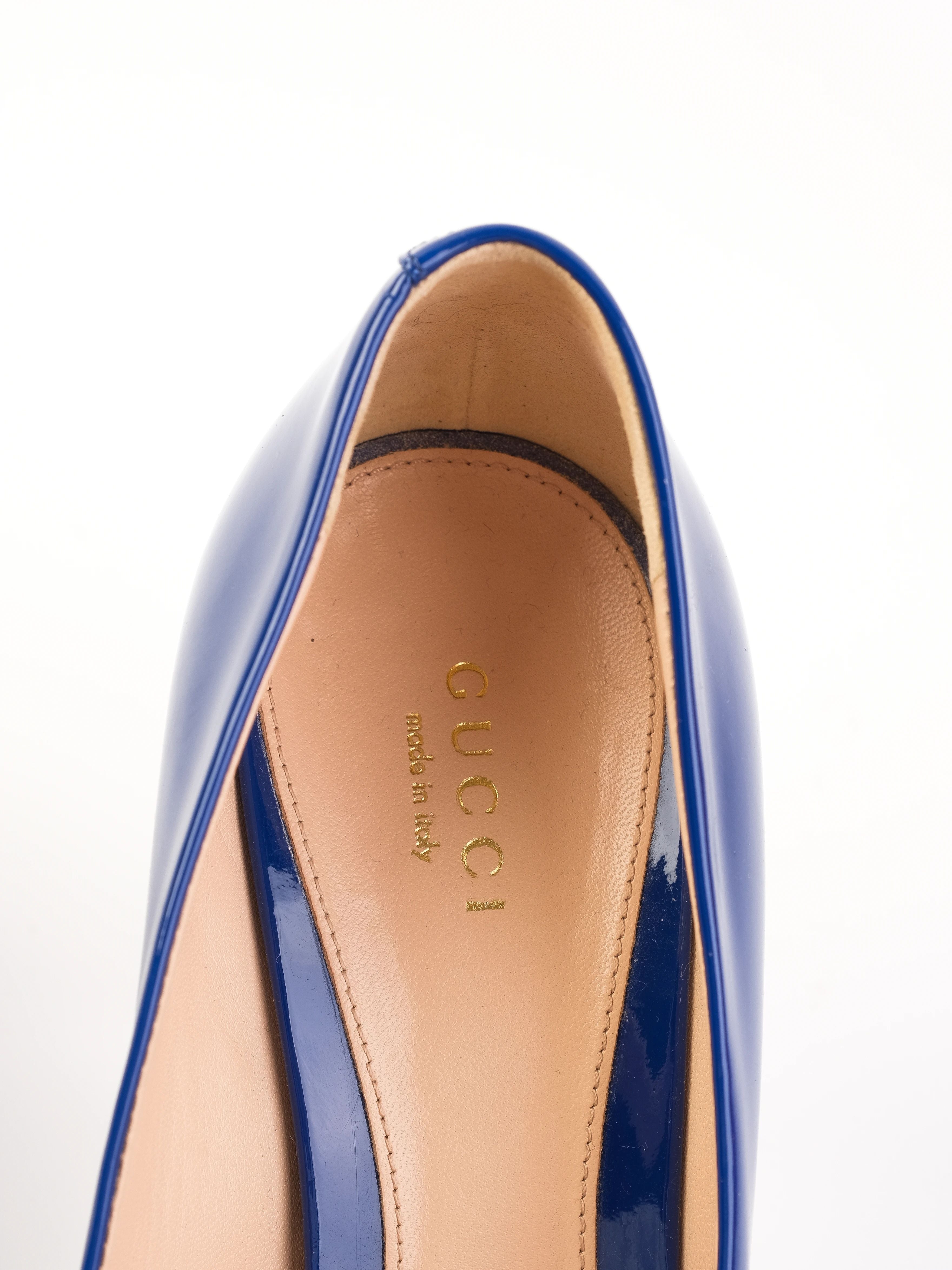 Excellent Gucci Blue Leather High-Heeled Peep-Toe Shoes Size 38