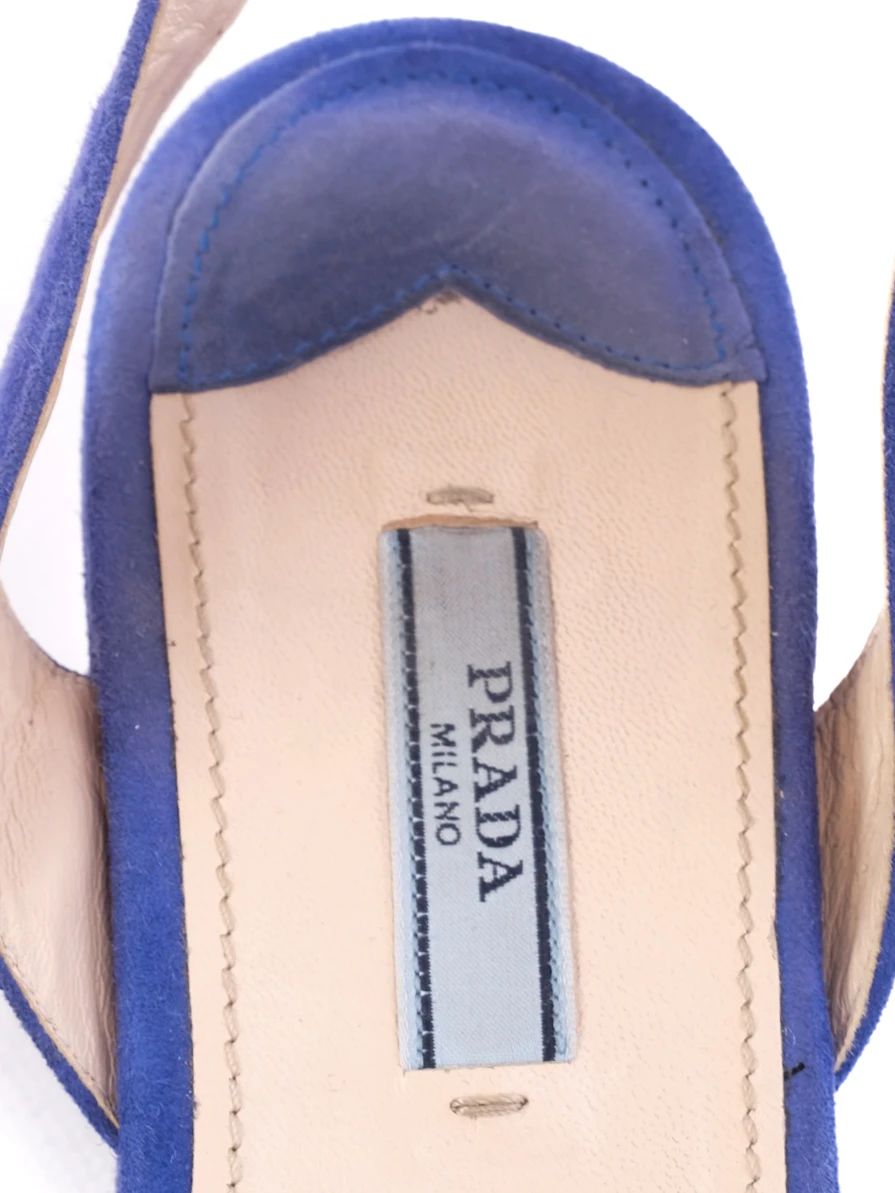 Excellent Prada Blue Platform Sandals Suede Size 40 with Buckle