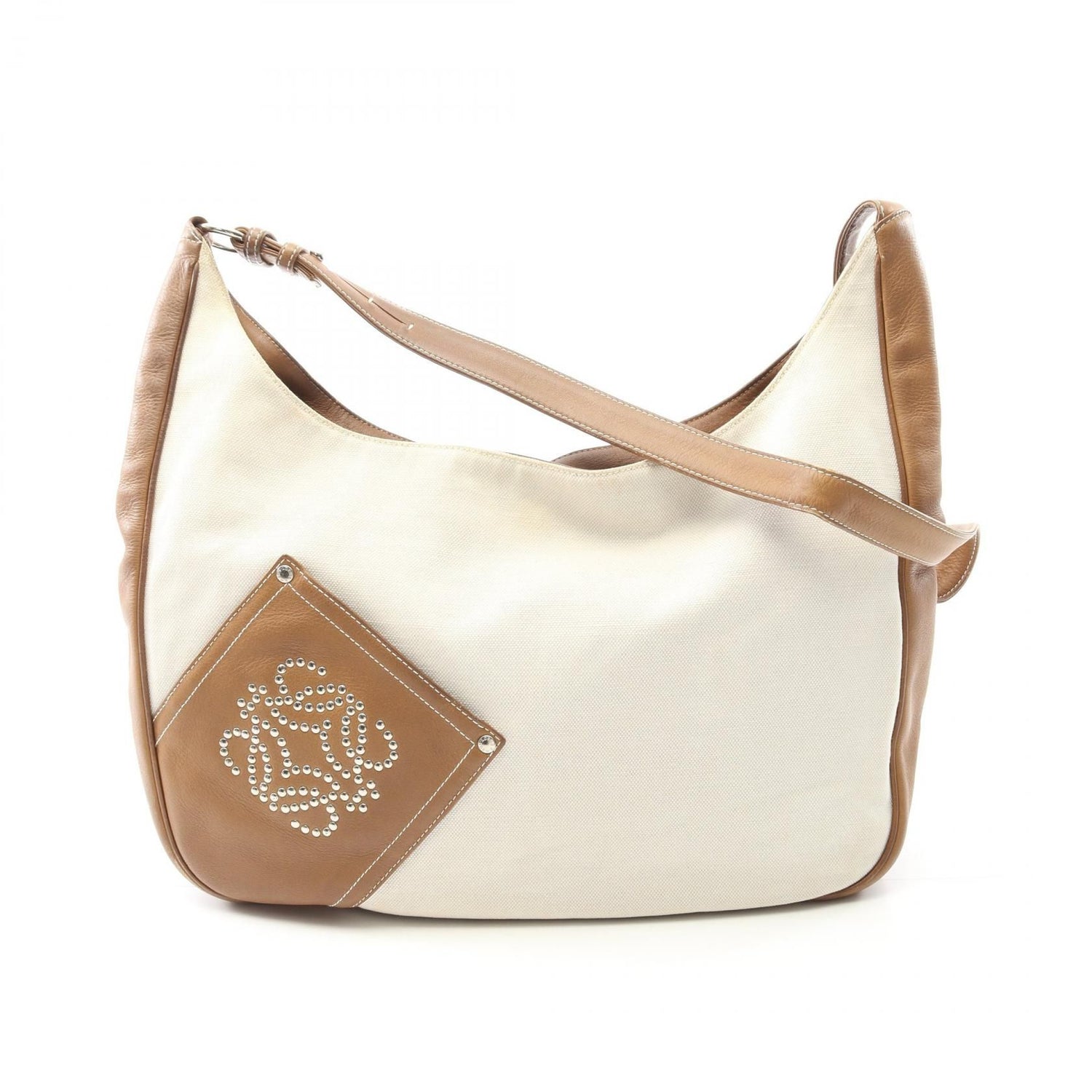 Loewe Anagram Shoulder Bag White Brown Canvas