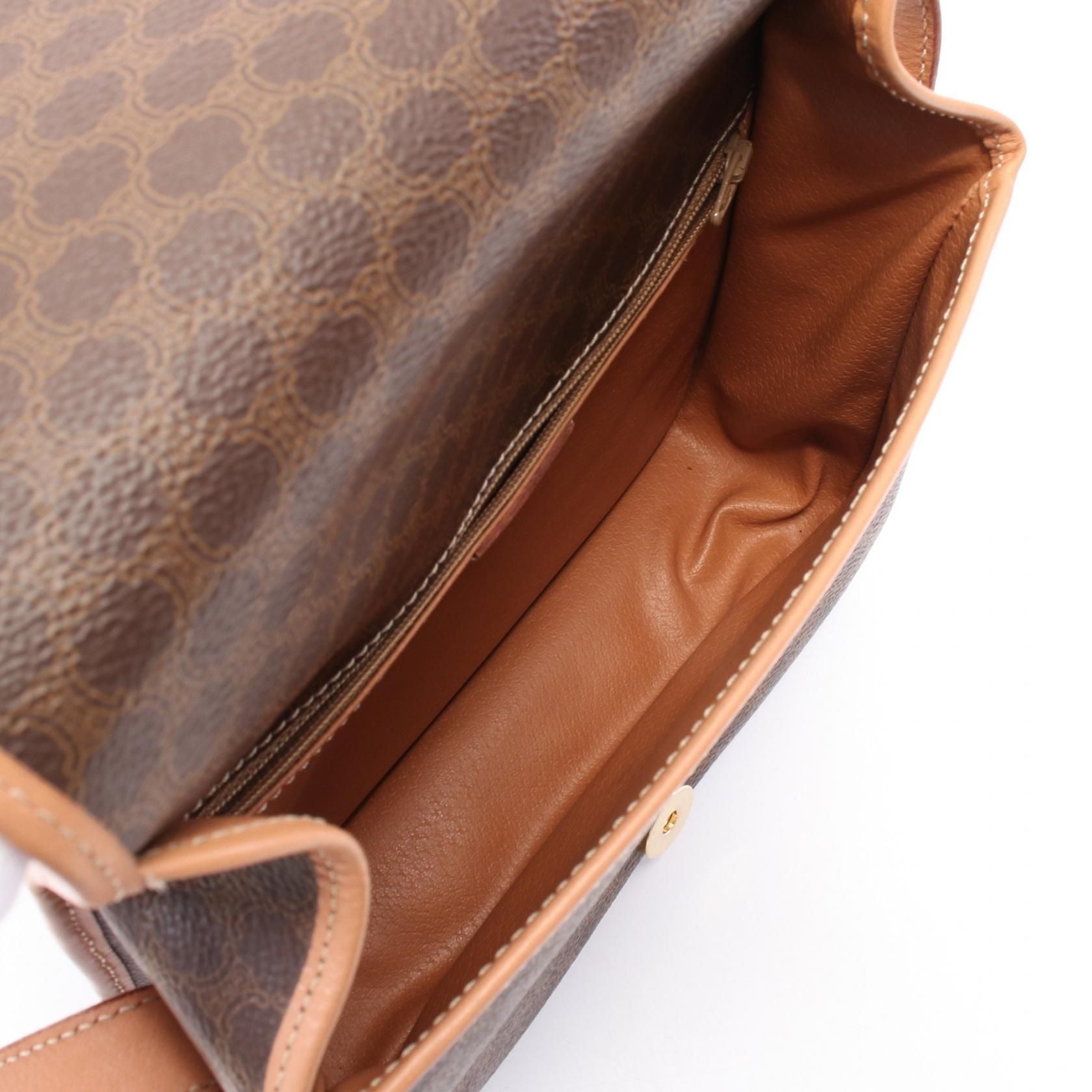 Celine Macadam Shoulder Bag Brown Pvc Coated Canvas