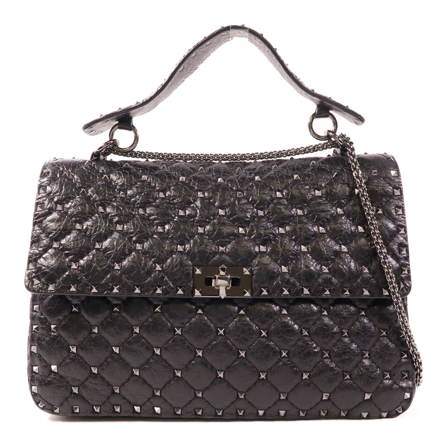 Valentino Cowhide Leather 2Way Shoulder Bag Hand-handed Shoulder Bag 2way Shoulder Bag Black Calfskin (cowhide)