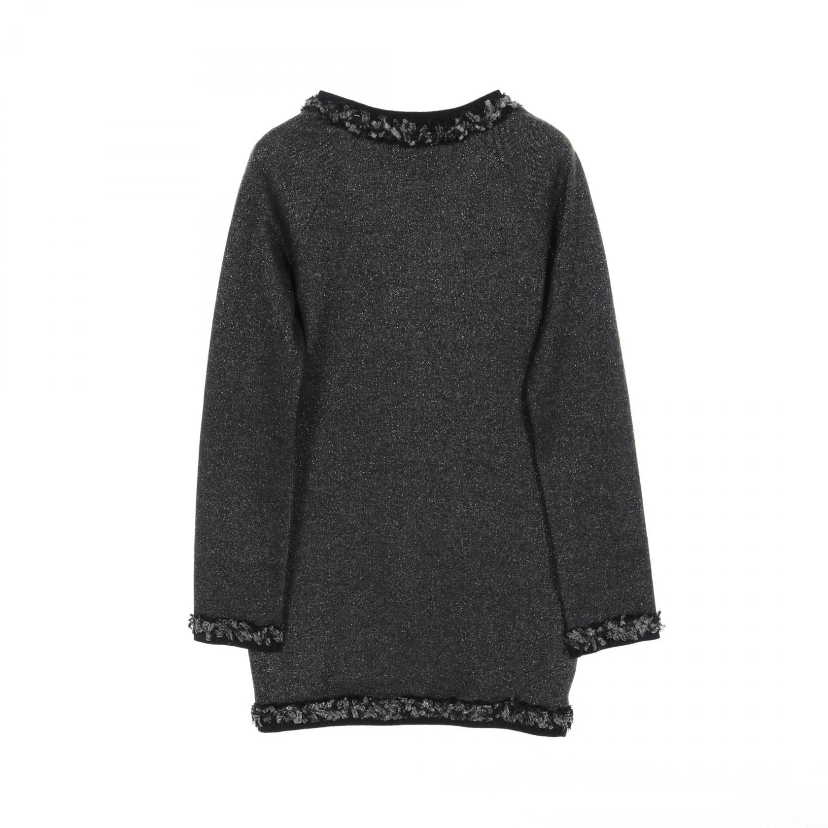 Chanel Coco Mark Button Cardigan P 39255k 02769 Cashmere Gray Black