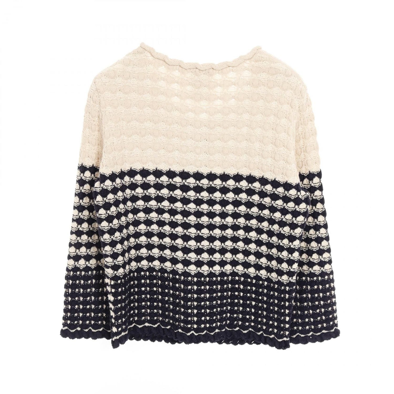 Chanel Navy Beige Coco Mark Button Cardigan Rayon Cotton Silk P 43365k 04401