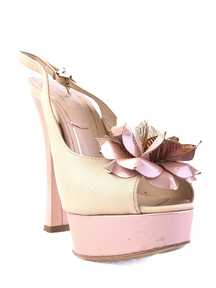 Excellent Essere White Leather Peep-Toe High-Heeled Shoes Size 36
