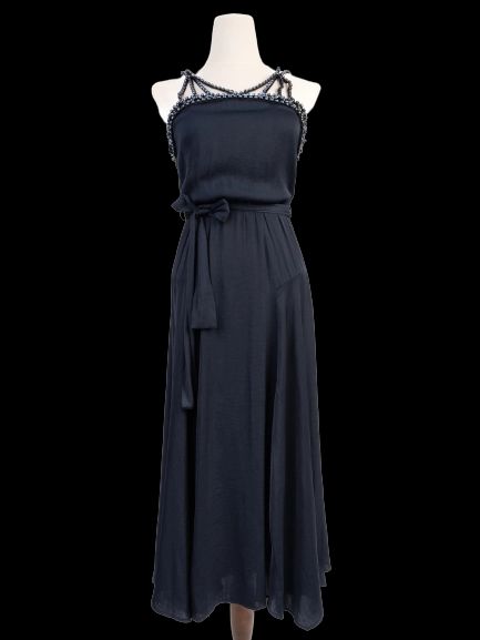 Excellent Maje Black Silk Sleeveless Dress Size S with Bead Detailing