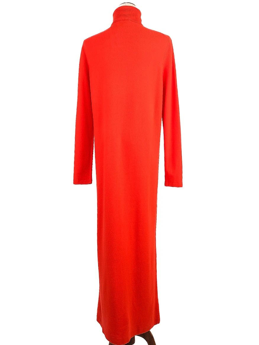Excellent Allude Wool Long Sleeve Bright Orange Turtleneck Dress Size M
