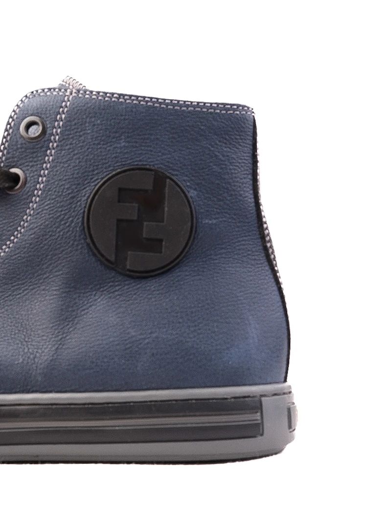 Excellent Fendi Blue Leather High-Top Sneakers Women Size N/A