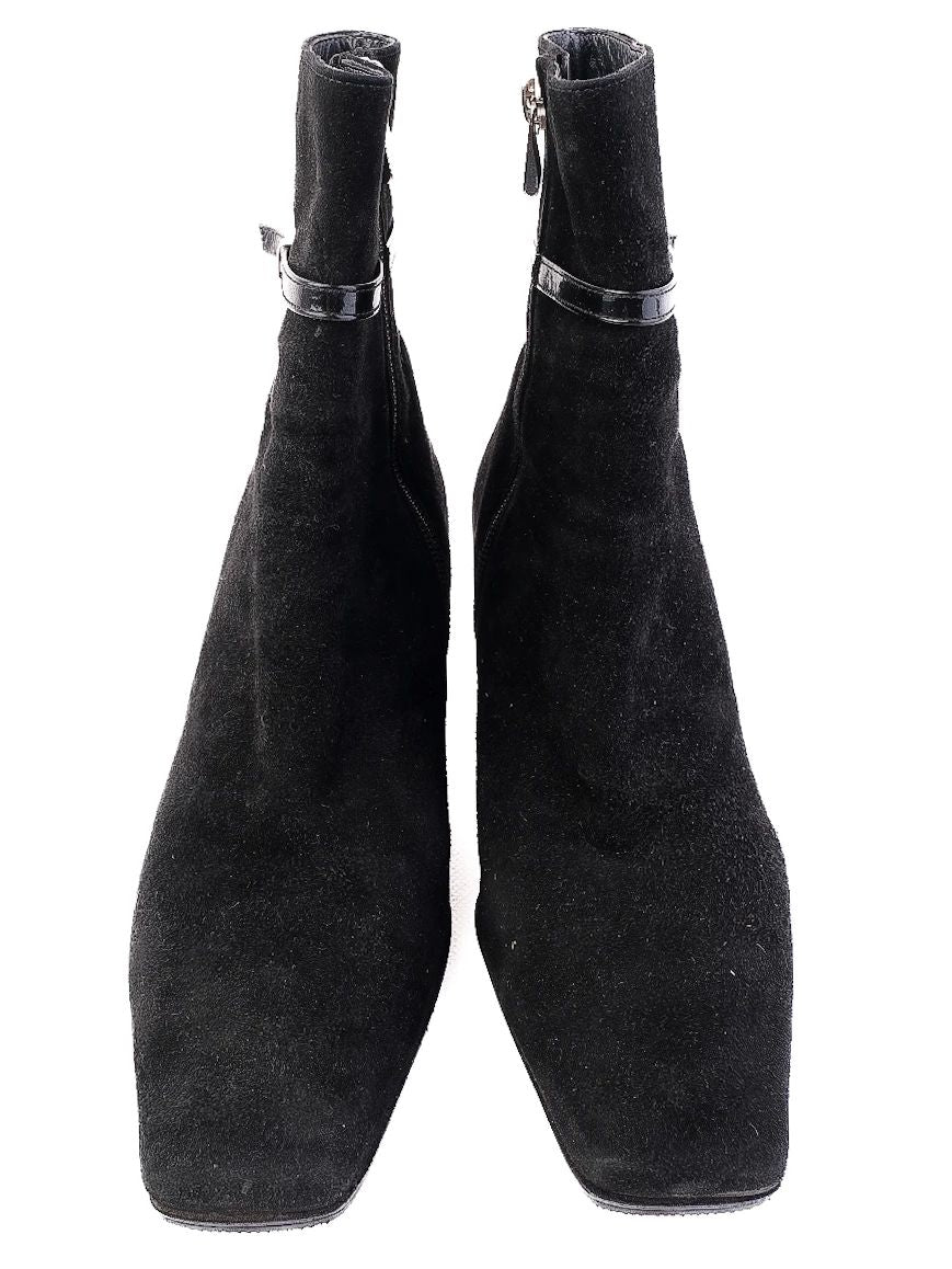 Bally Black Genuine Suede Ankle Boots with Patent Leather Strap Size 37