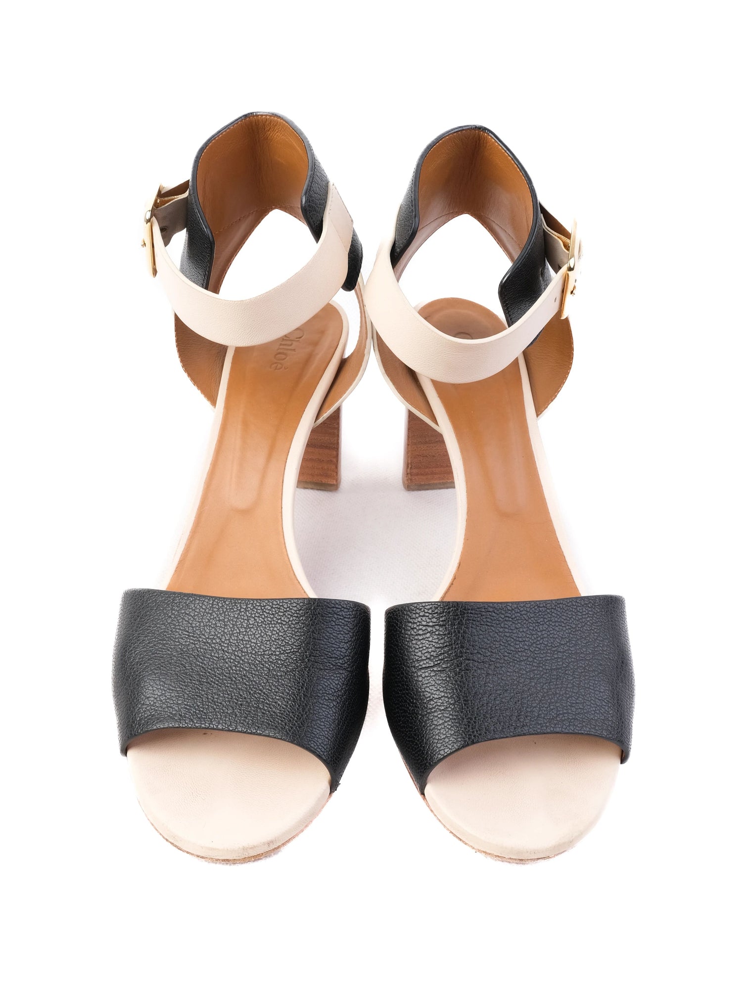 Chloe High-Heeled Sandals Leather Size 41.5 Two-Tone Black Beige