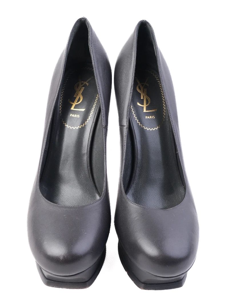 Good Yves Saint Laurent Gray Leather High-Heeled Platform Shoes
