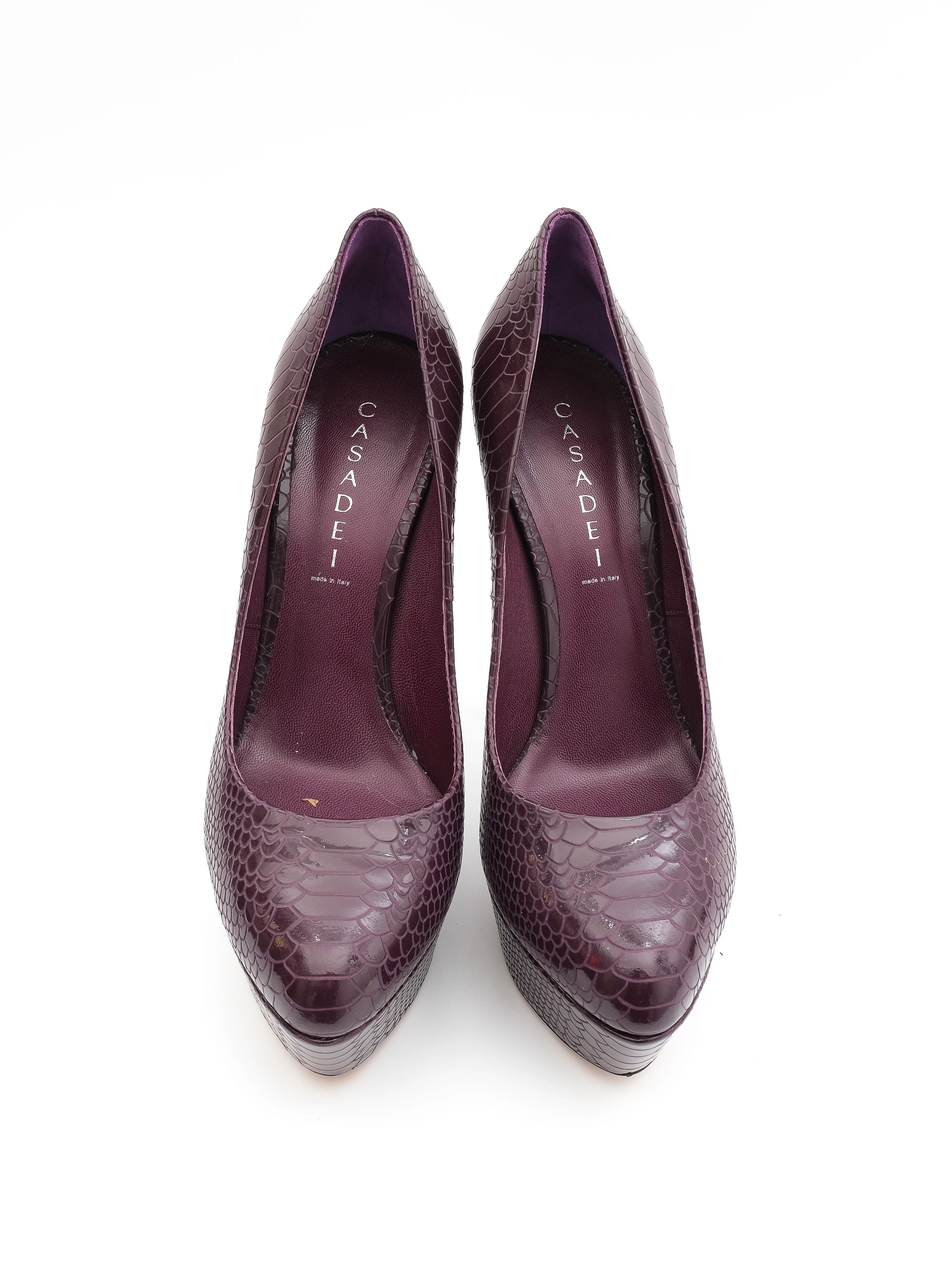 Excellent Casadei Purple Leather High-Heeled Platform Shoes Size 41