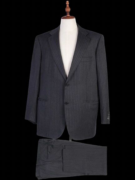 Excellent BRIONI Black Wool Pinstripe Suit Jacket Size XXL
