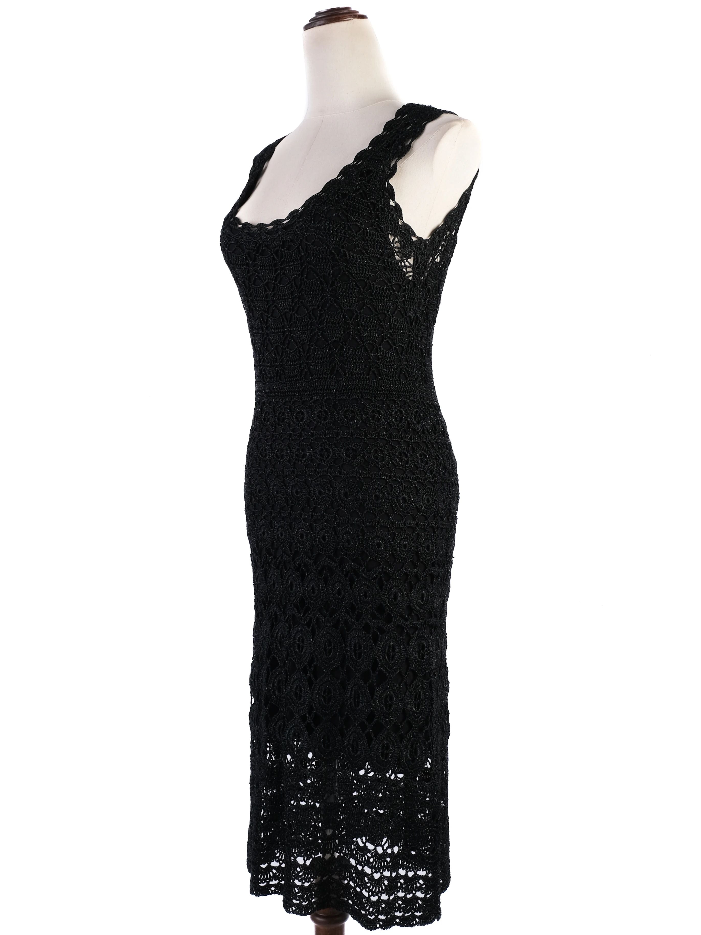 Excellent Laurel Black Crochet Dress with Shawl Size S