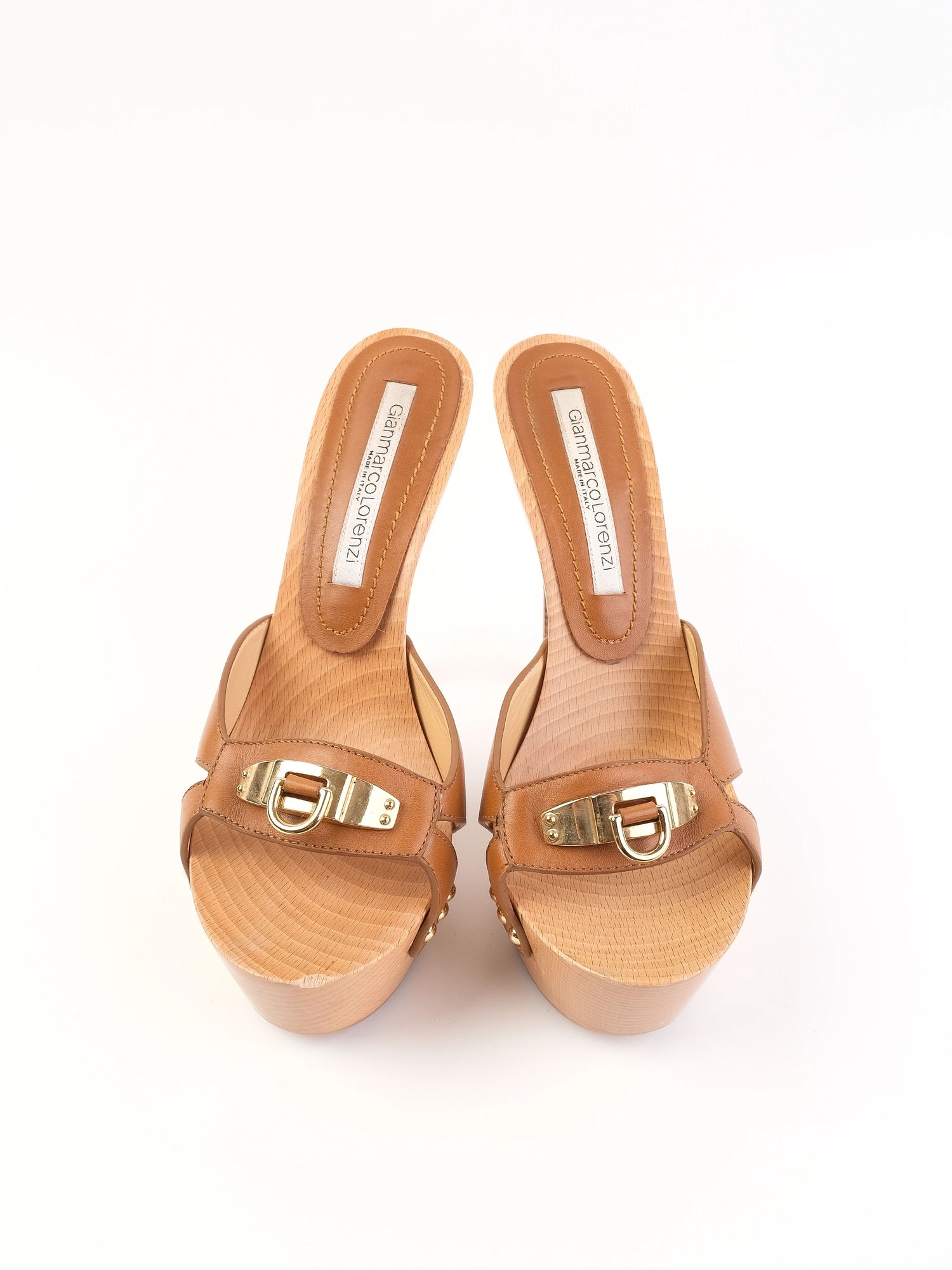 Excellent Gianmarco Lorenzi Orange Leather Platform Sandals Size 38