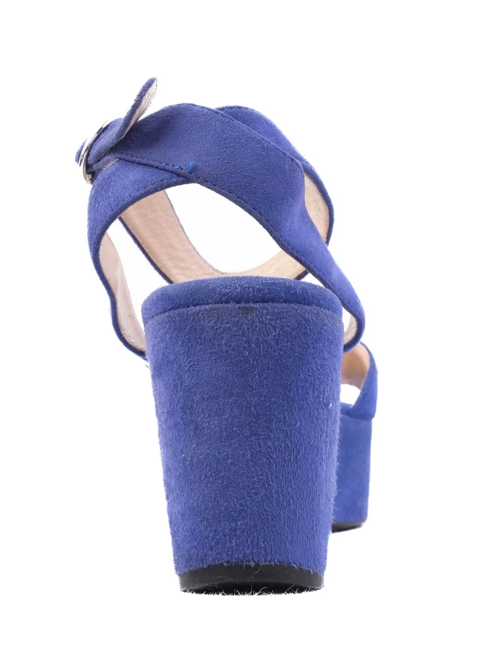 Excellent Prada Blue Platform Sandals Suede Size 40 with Buckle