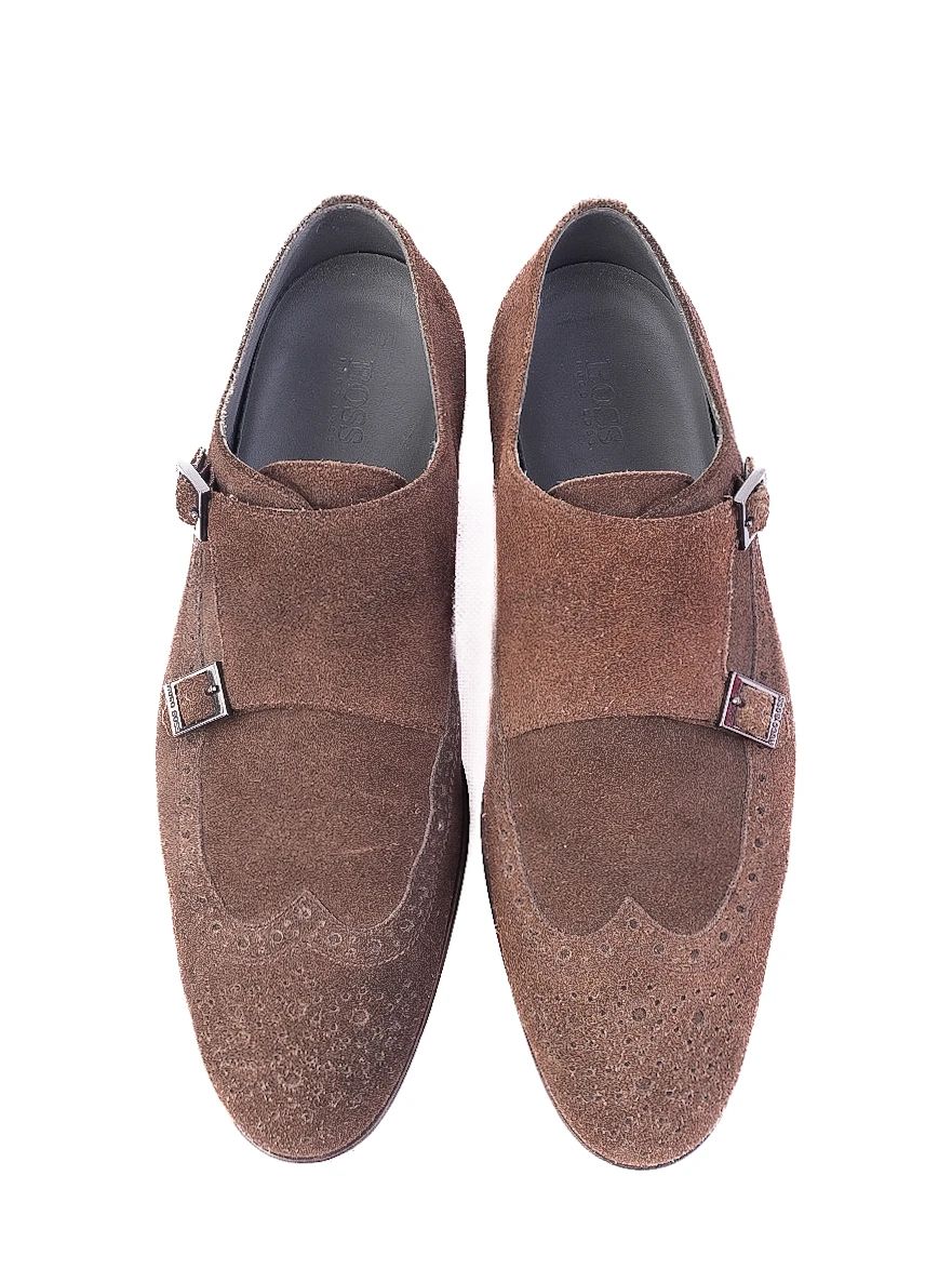 Excellent Hugo Boss Brown Suede Double Monk Strap Shoes Size 40