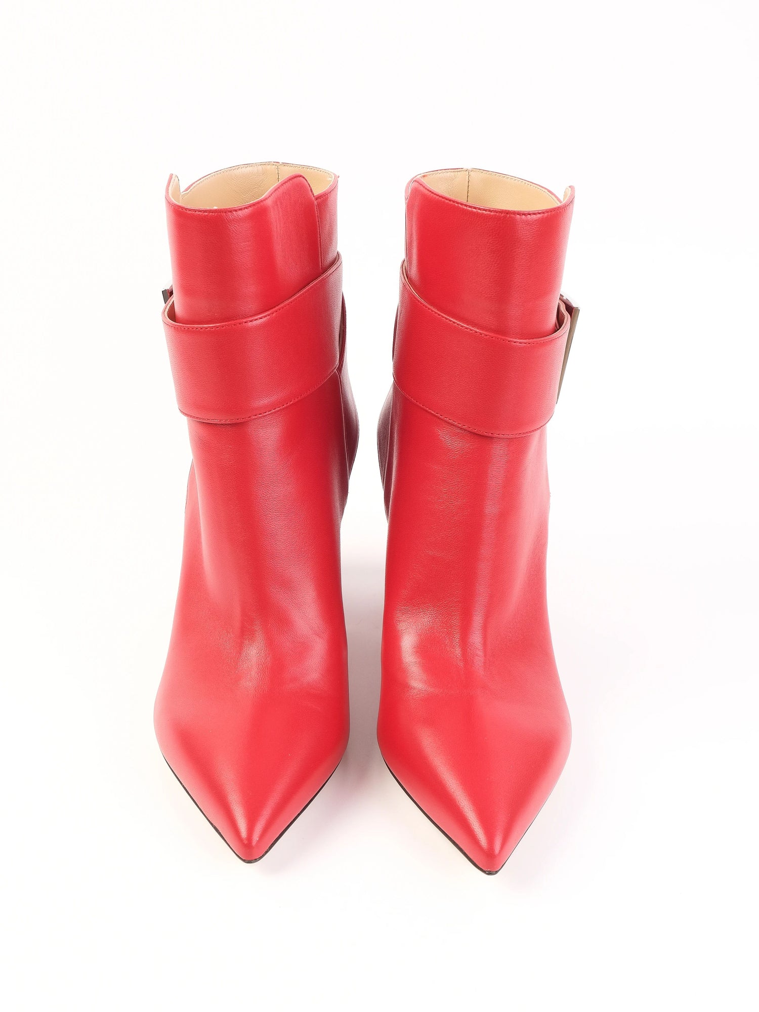NEW Sergio Rossi Red Leather Ankle Boots Size 36.5 with Block Heel